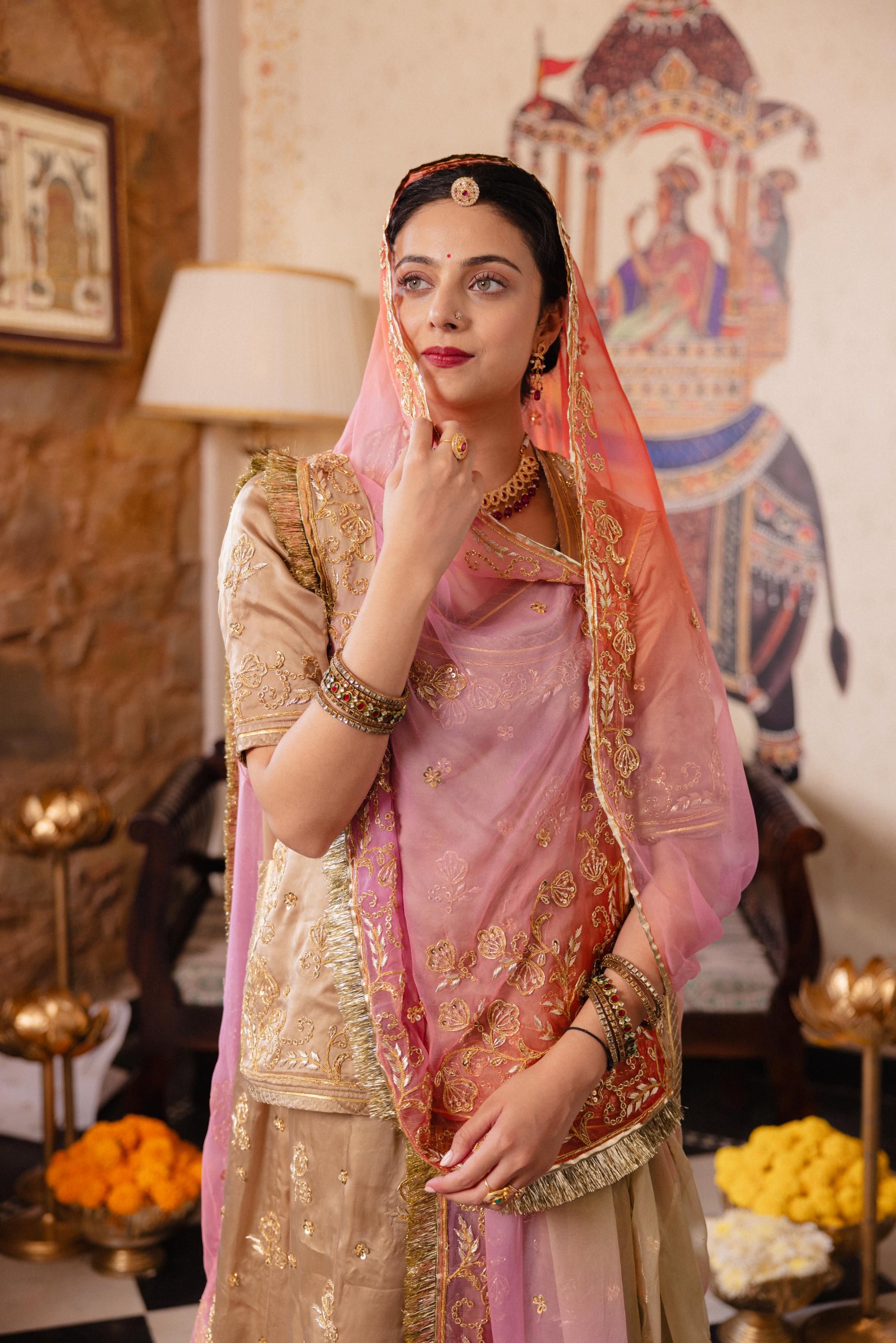 Chikku Bamber Satin Dori Zardozi Handwork Poshak (Unstitched)