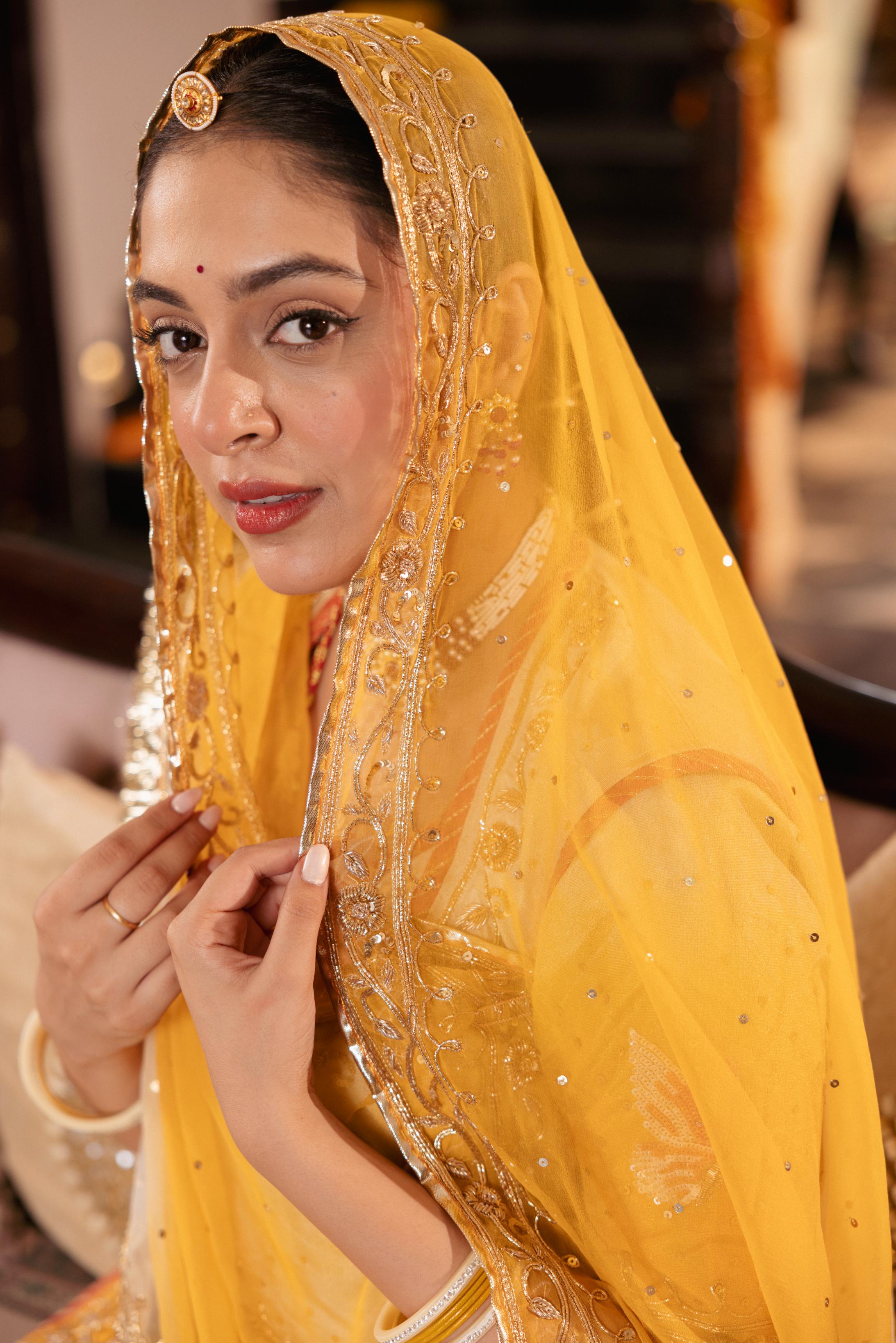 Yellow White Ombre Tissue Zardozi Handwork Poshak (Unstitched)
