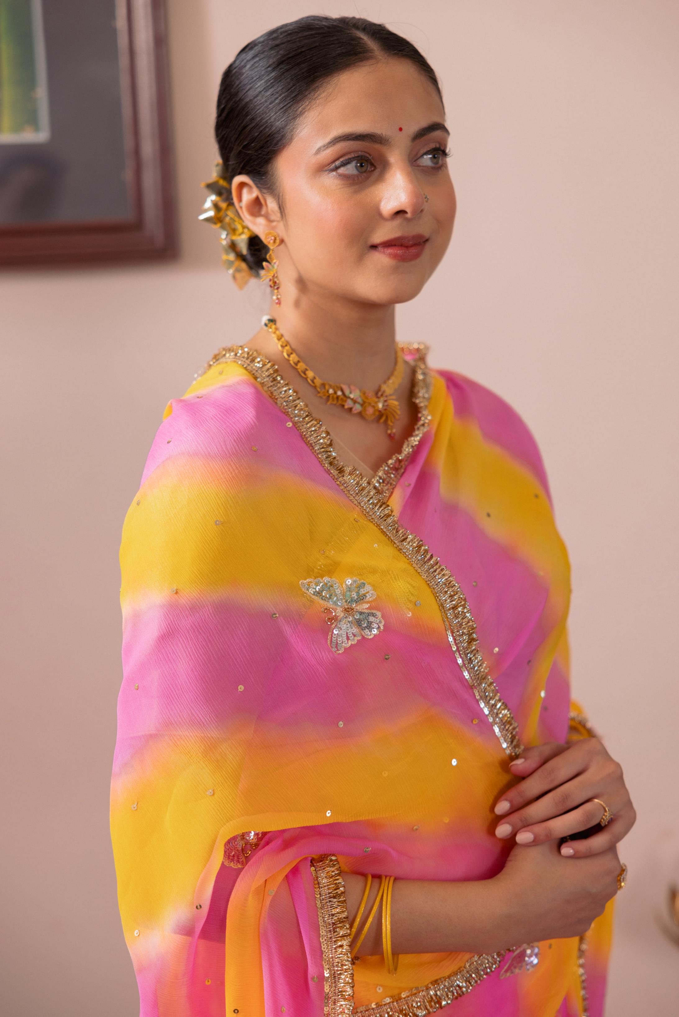 Samundar Leher Pure Chiffon Aari Sequins Motif Handwork Saree