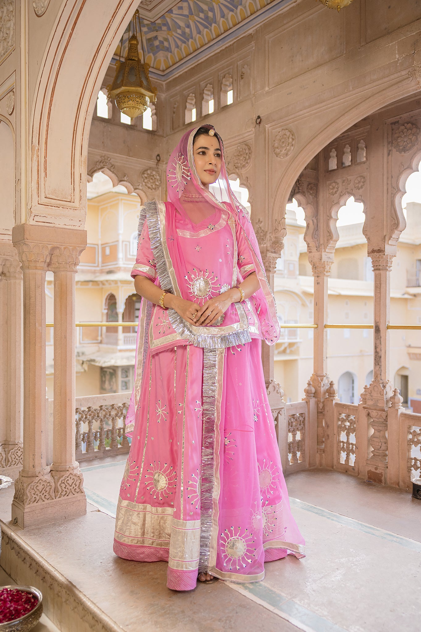 Pink Bamber Satin Laffi Laffa work Handwork Poshak