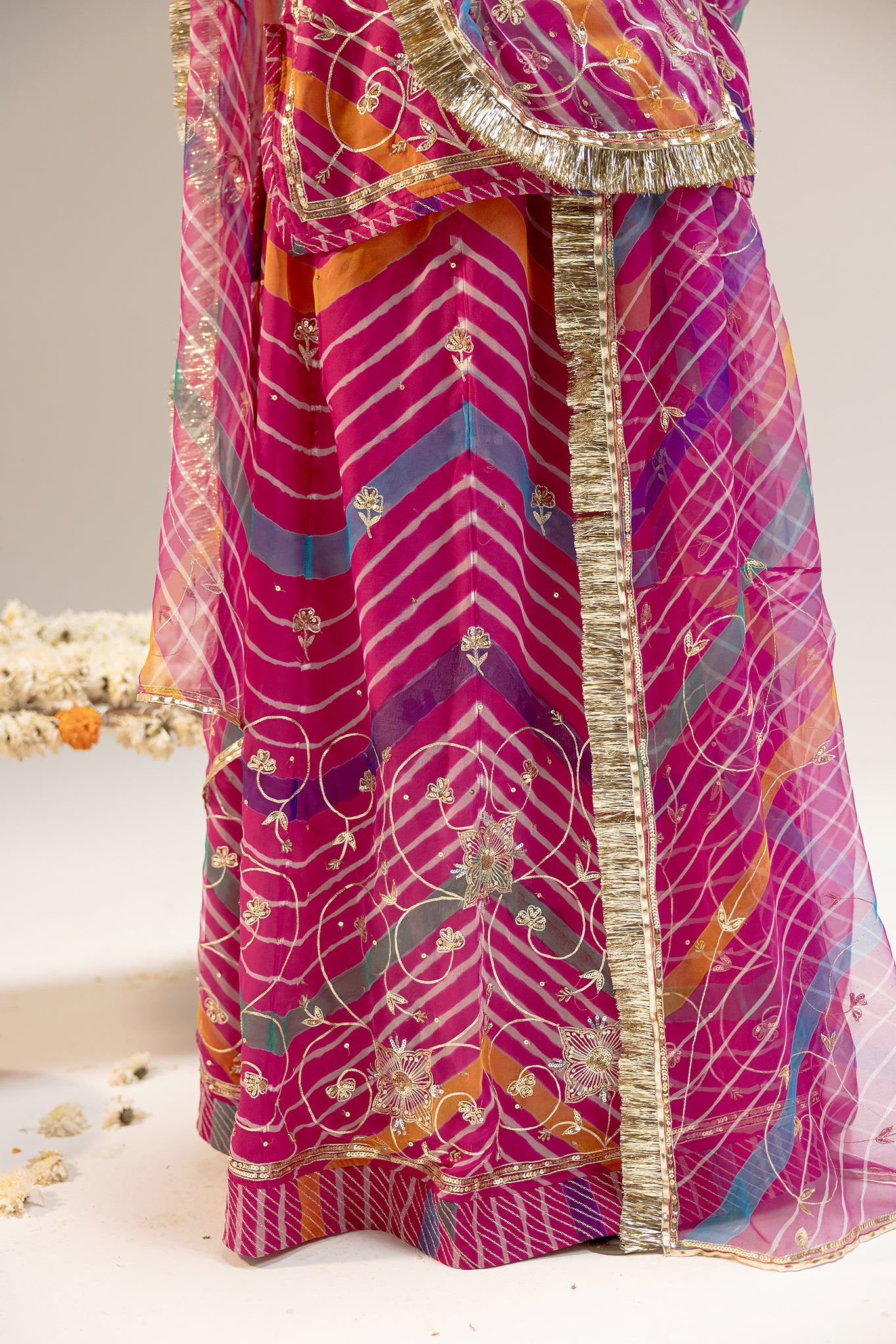 Pure Georgette 20 Gsm Wine Leheriya Aari Sequins Jaal Work Poshak