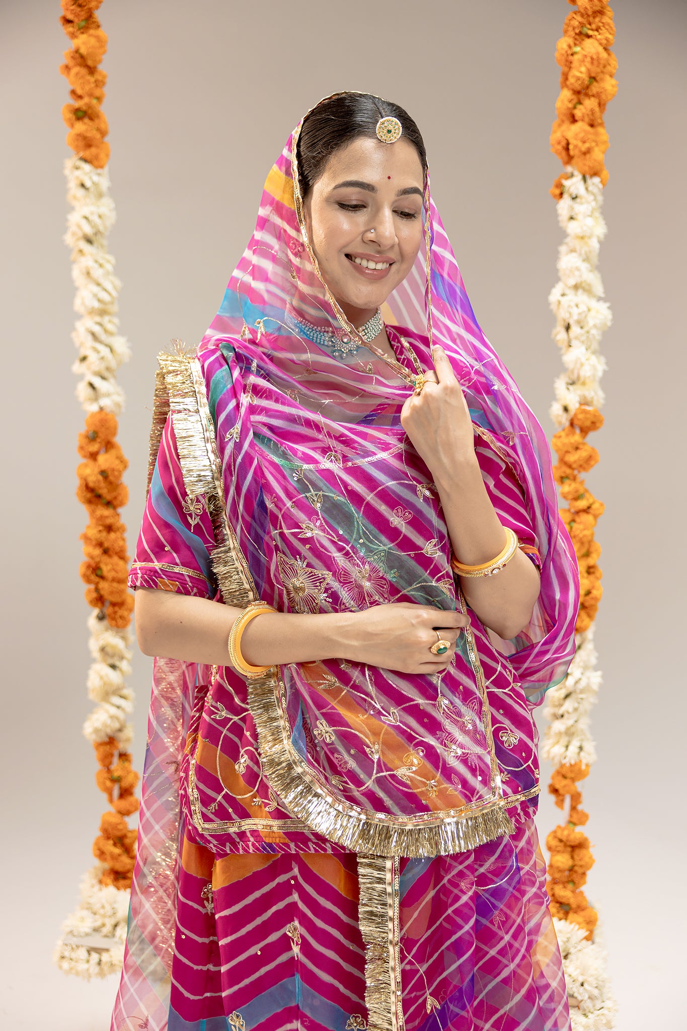 Pure Georgette 20 Gsm Wine Leheriya Aari Sequins Jaal Work Poshak