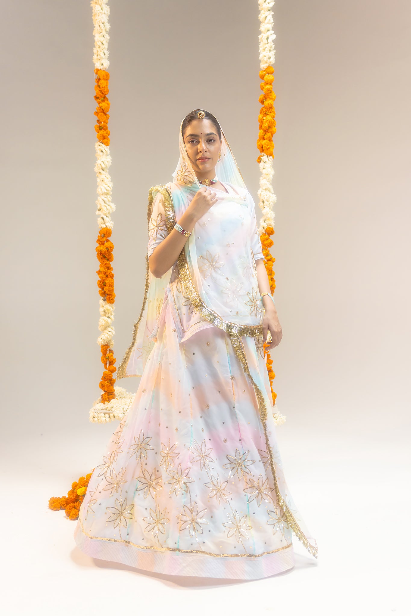 Pure Georgette 20 Gsm Samundar Leheriya Aari Sequins Motifs Work Poshak