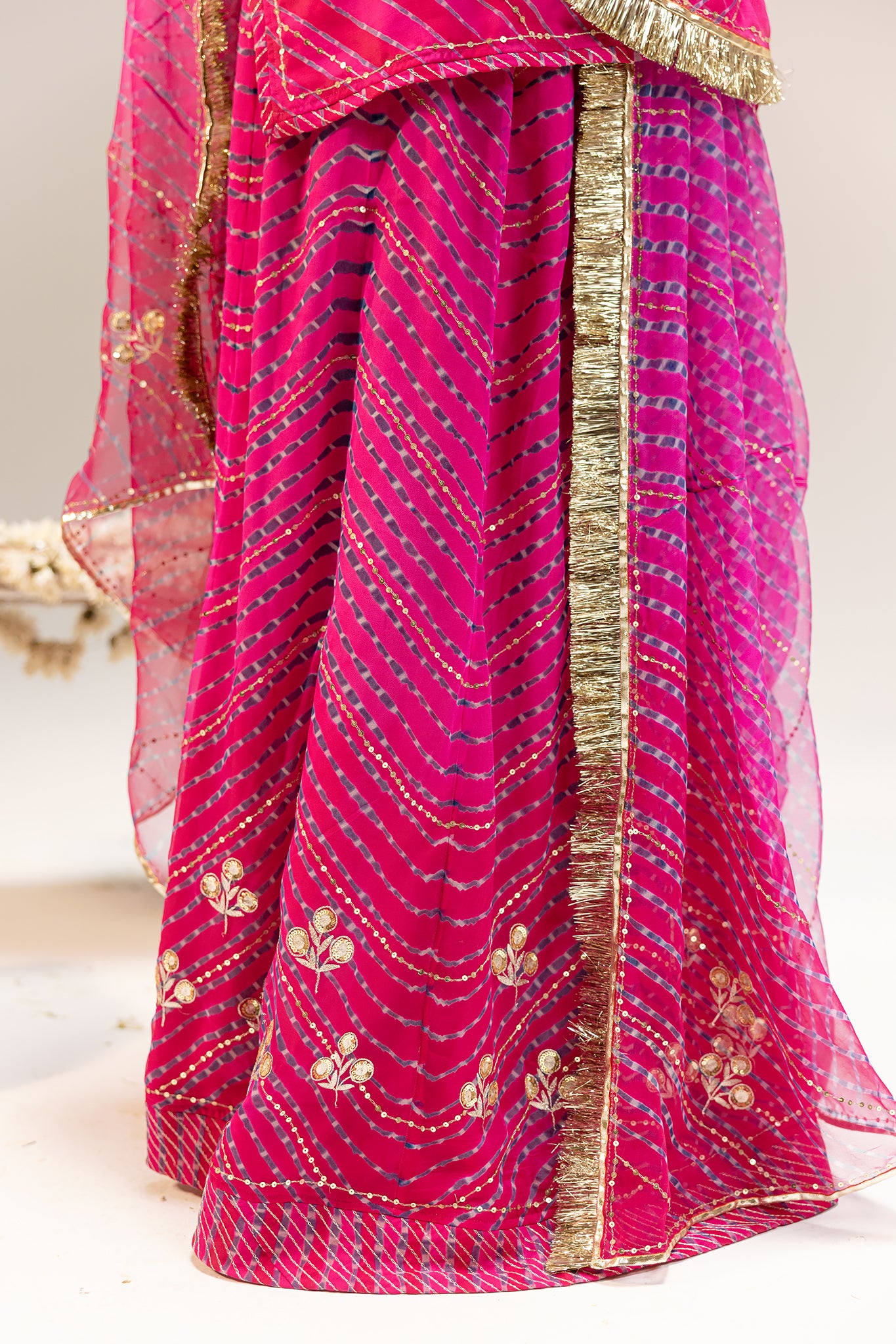 Pure Georgette 20 Gsm Rani Leheriya Mothda Aari Sequins Jaal Work Poshak