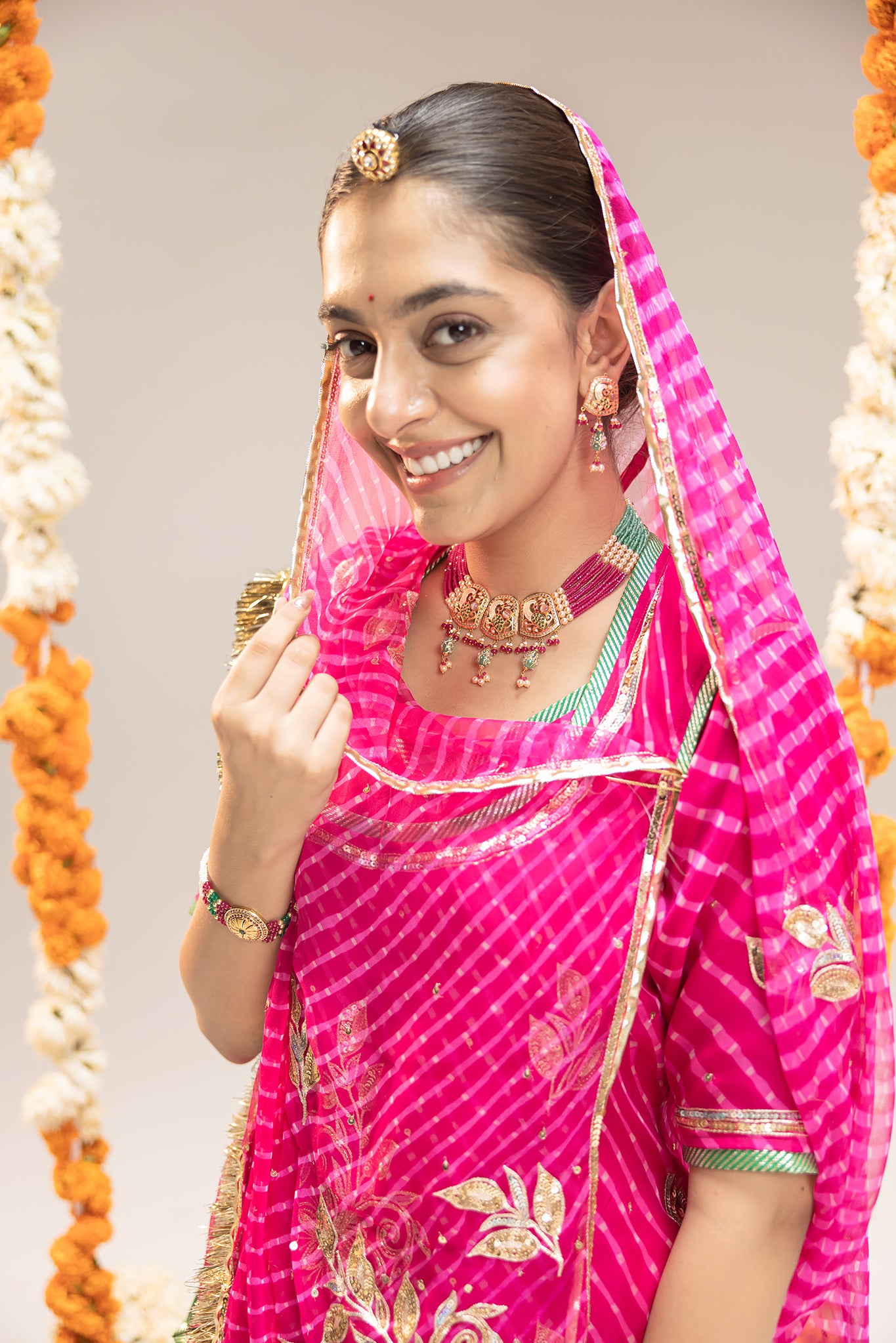 Pure Georgette 20 Gsm Rani Leheriya Mothda Aari Sequins Kardana Motifs Work Poshak