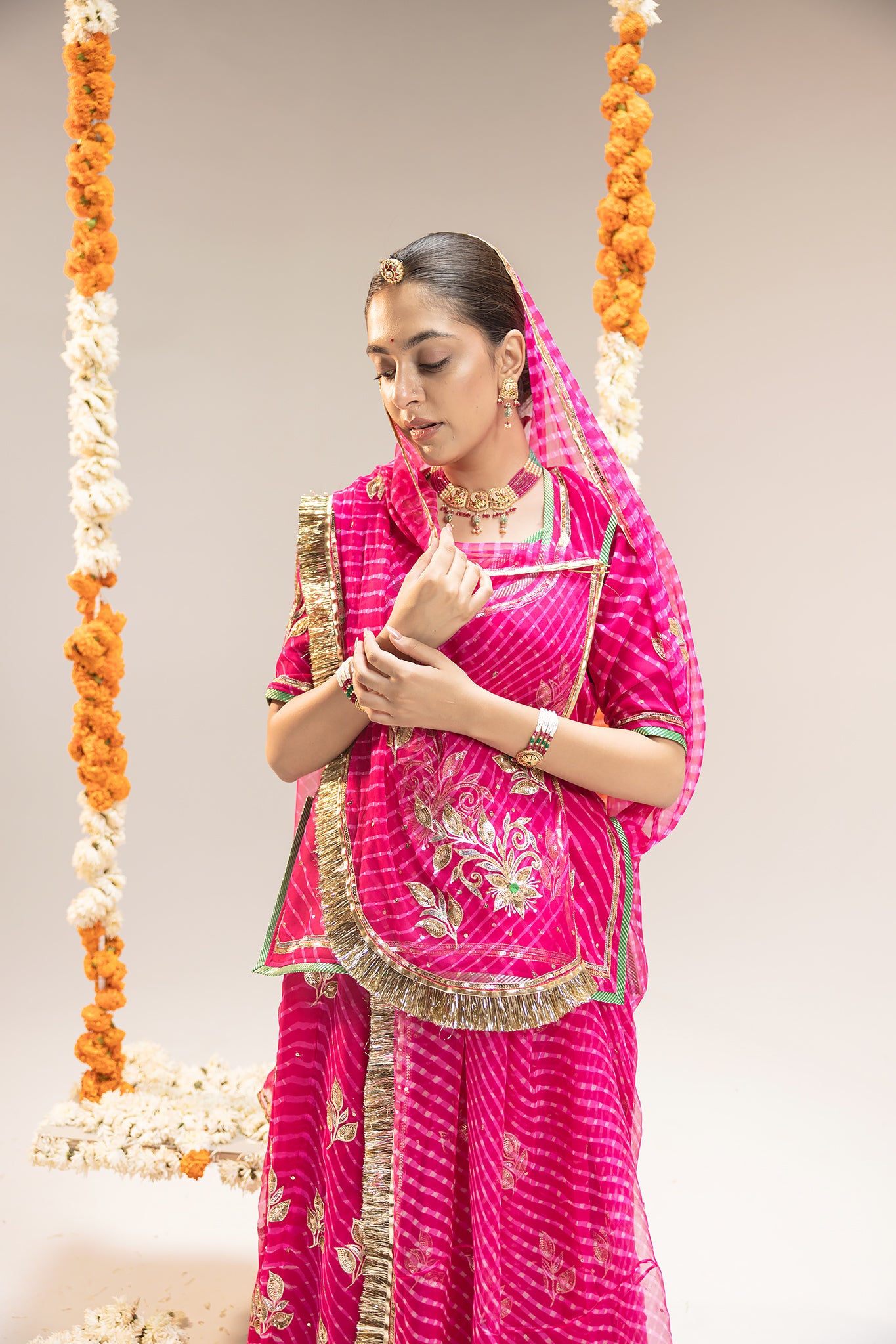 Pure Georgette 20 Gsm Rani Leheriya Mothda Aari Sequins Kardana Motifs Work Poshak