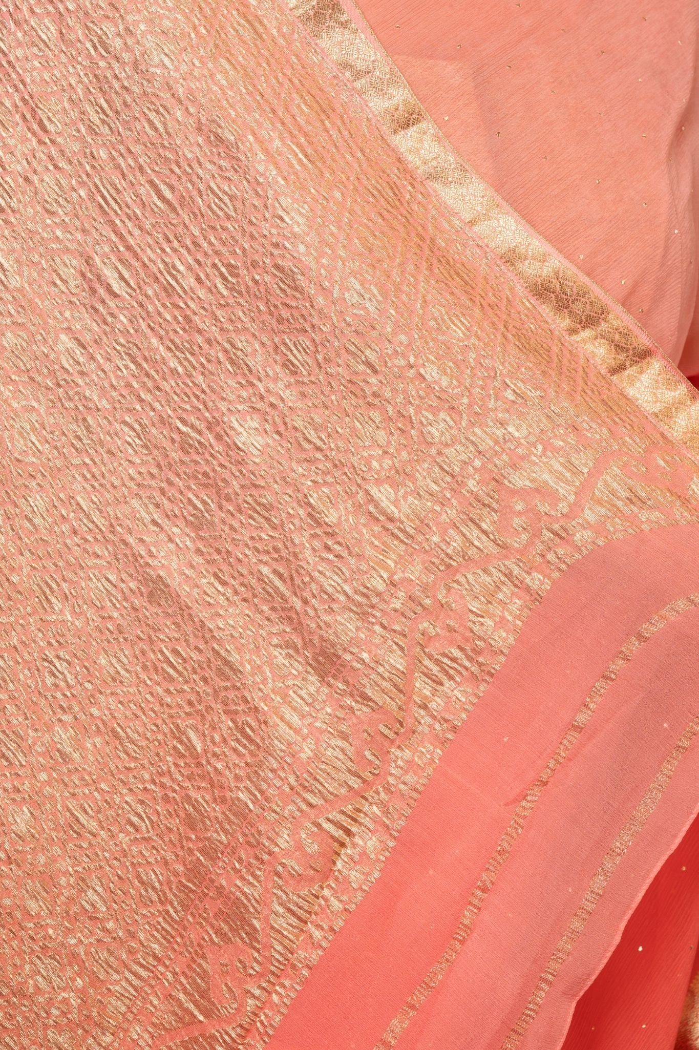 peach pure chiffon zari border saree