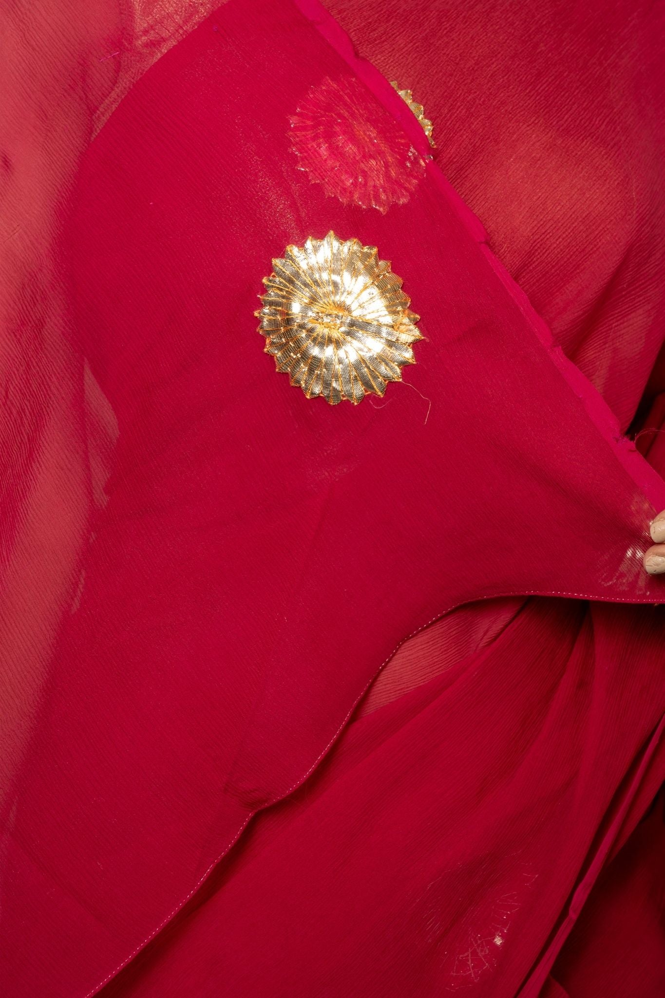 Wine pure chiffon real Silver Champa phool handwork saree