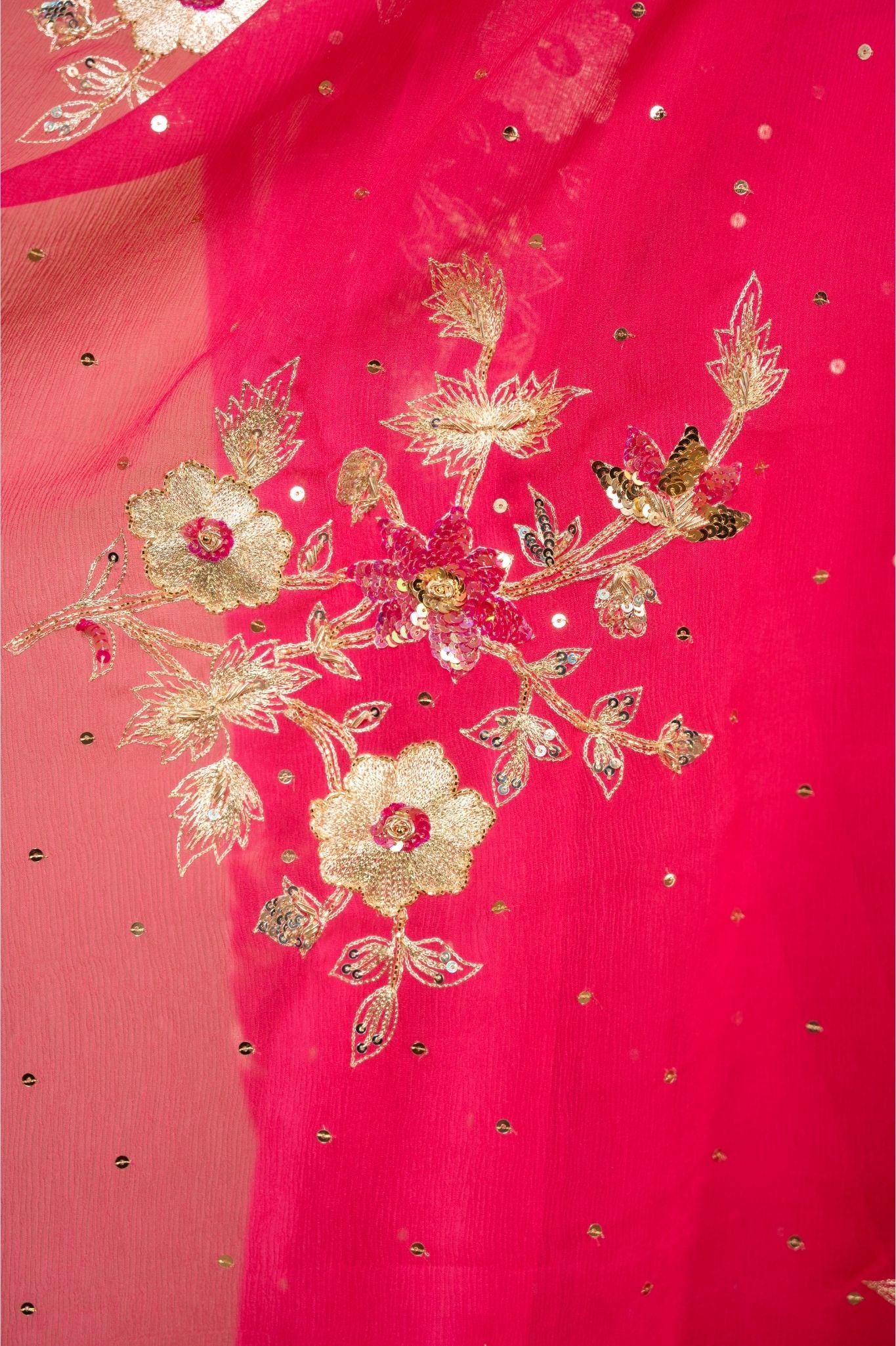 Gajri pure platinum Chiffon aari sequins butti handwork saree