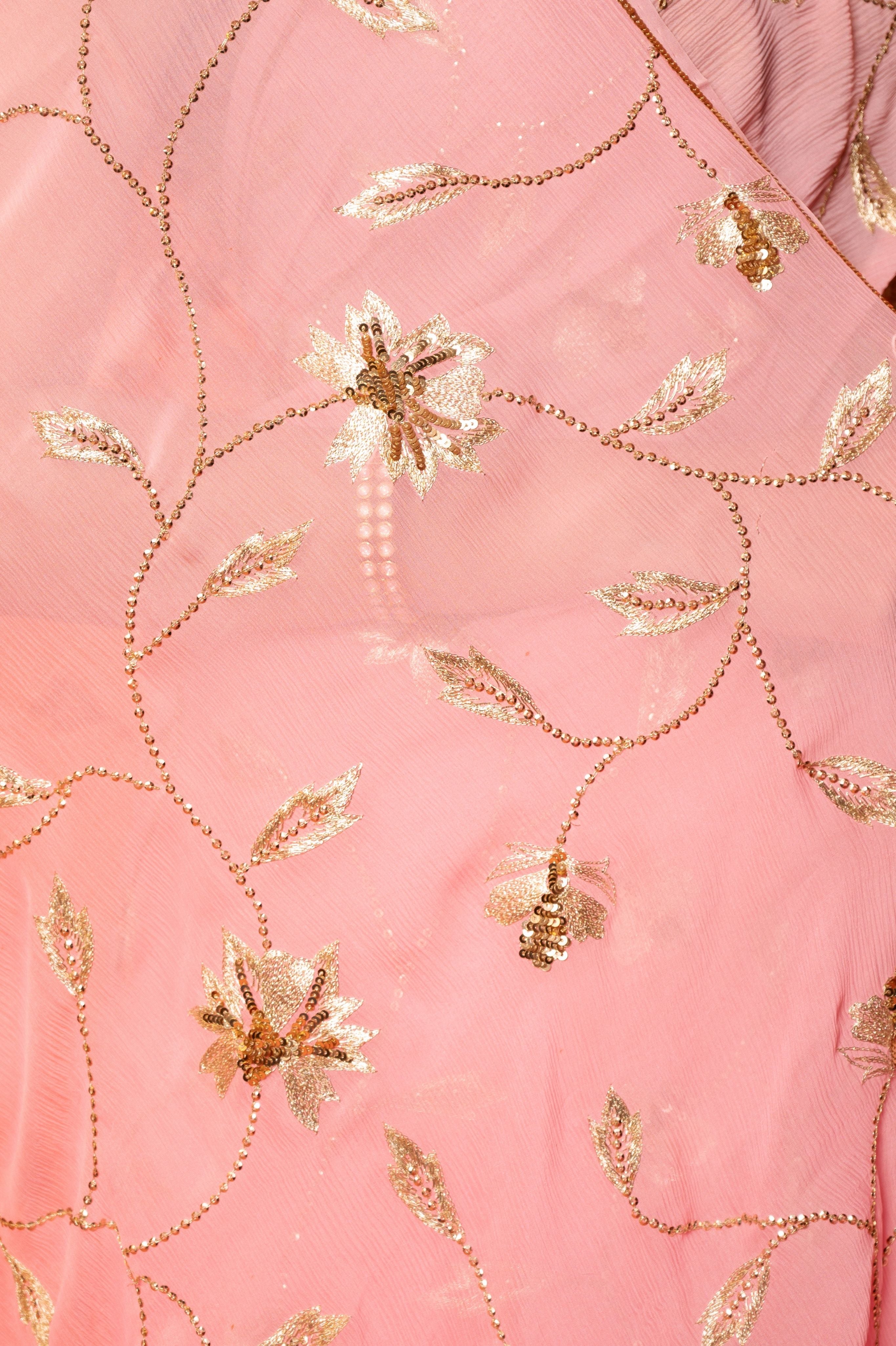 Pink light dark Pure Chiffon aari sequins jaal handwork saree