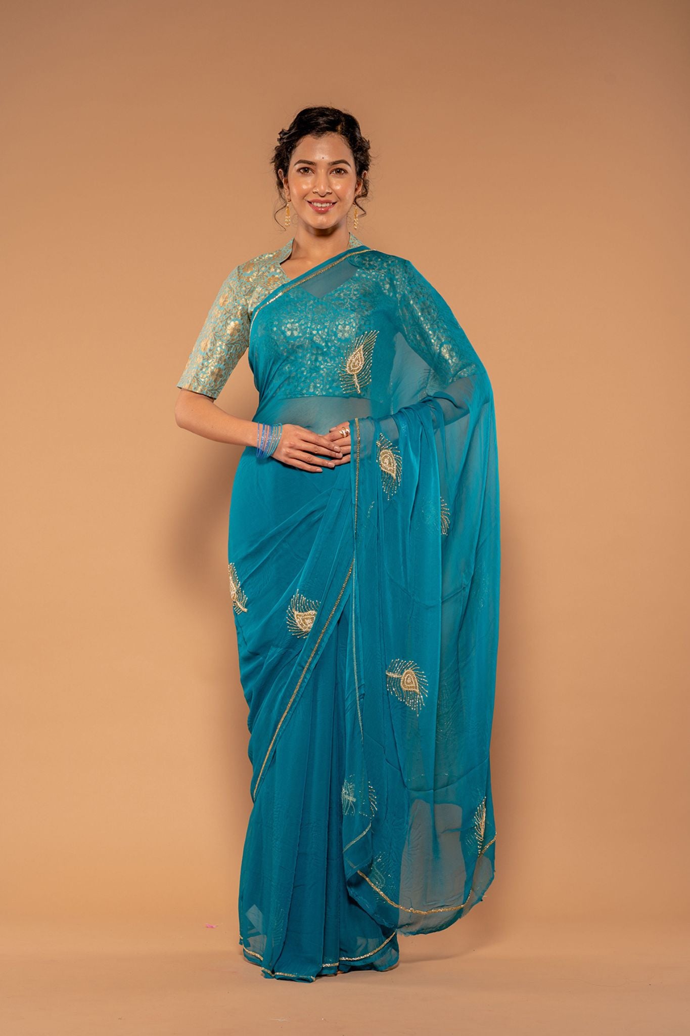 Rama Viscose Chiffon Aari Kardana Handwork Saree