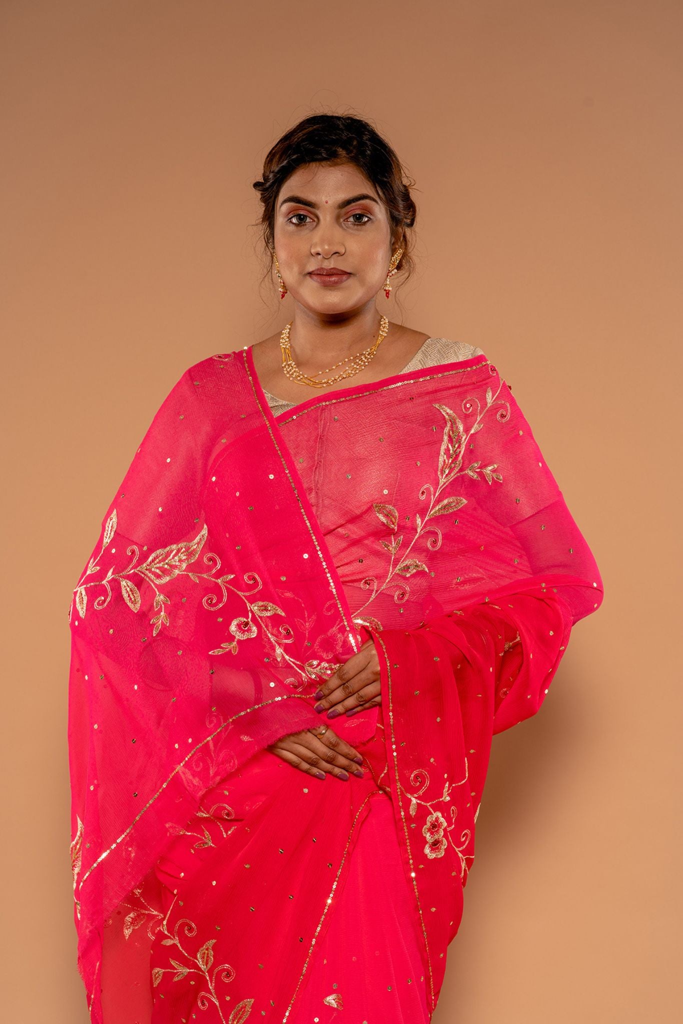 Gajri Pure Chiffon Aari sequins Chaadi handwork Saree