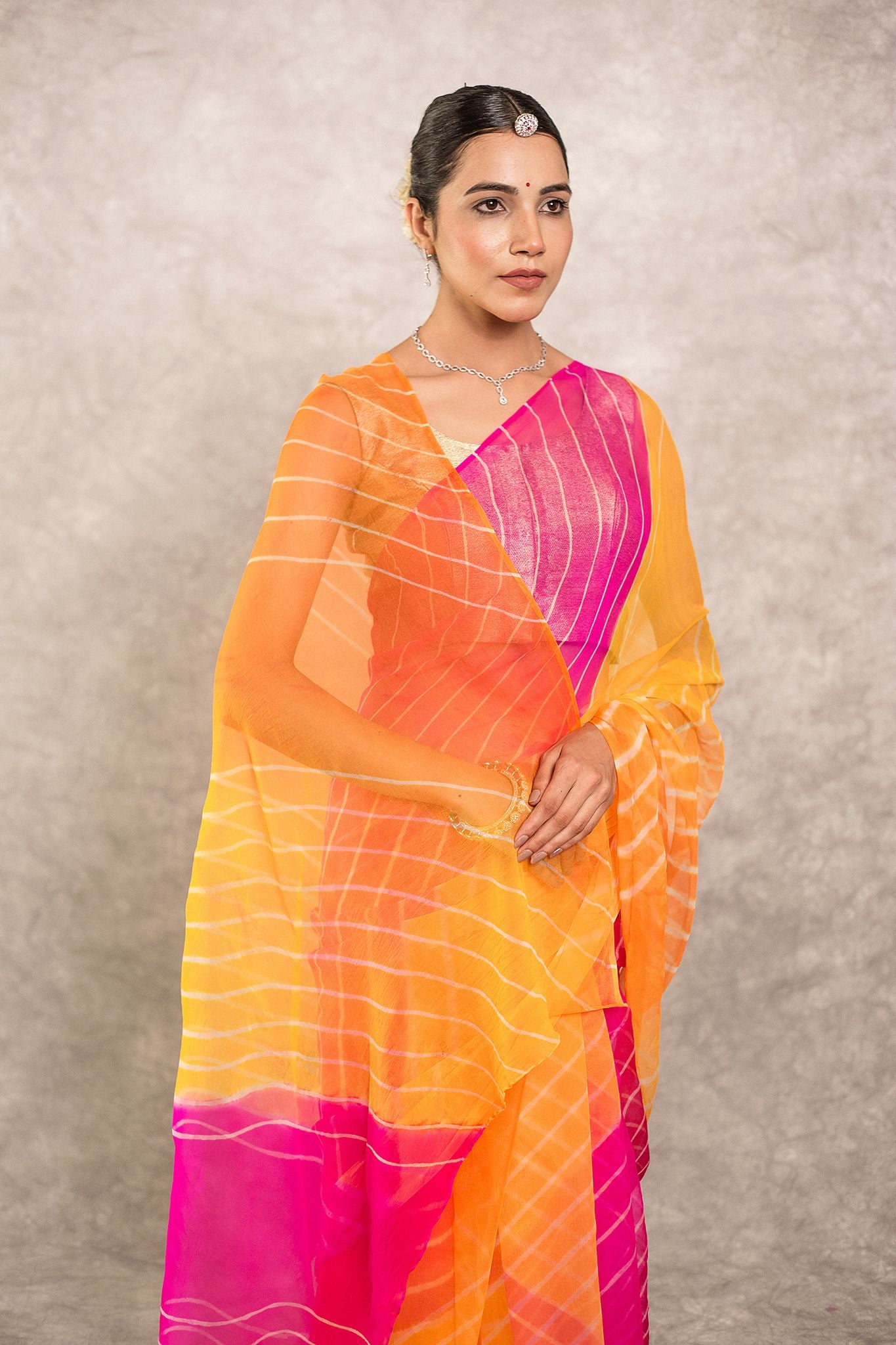 Multi lehariya Pure Georgette 20 Gsm plain hand dyed traditional wear saree