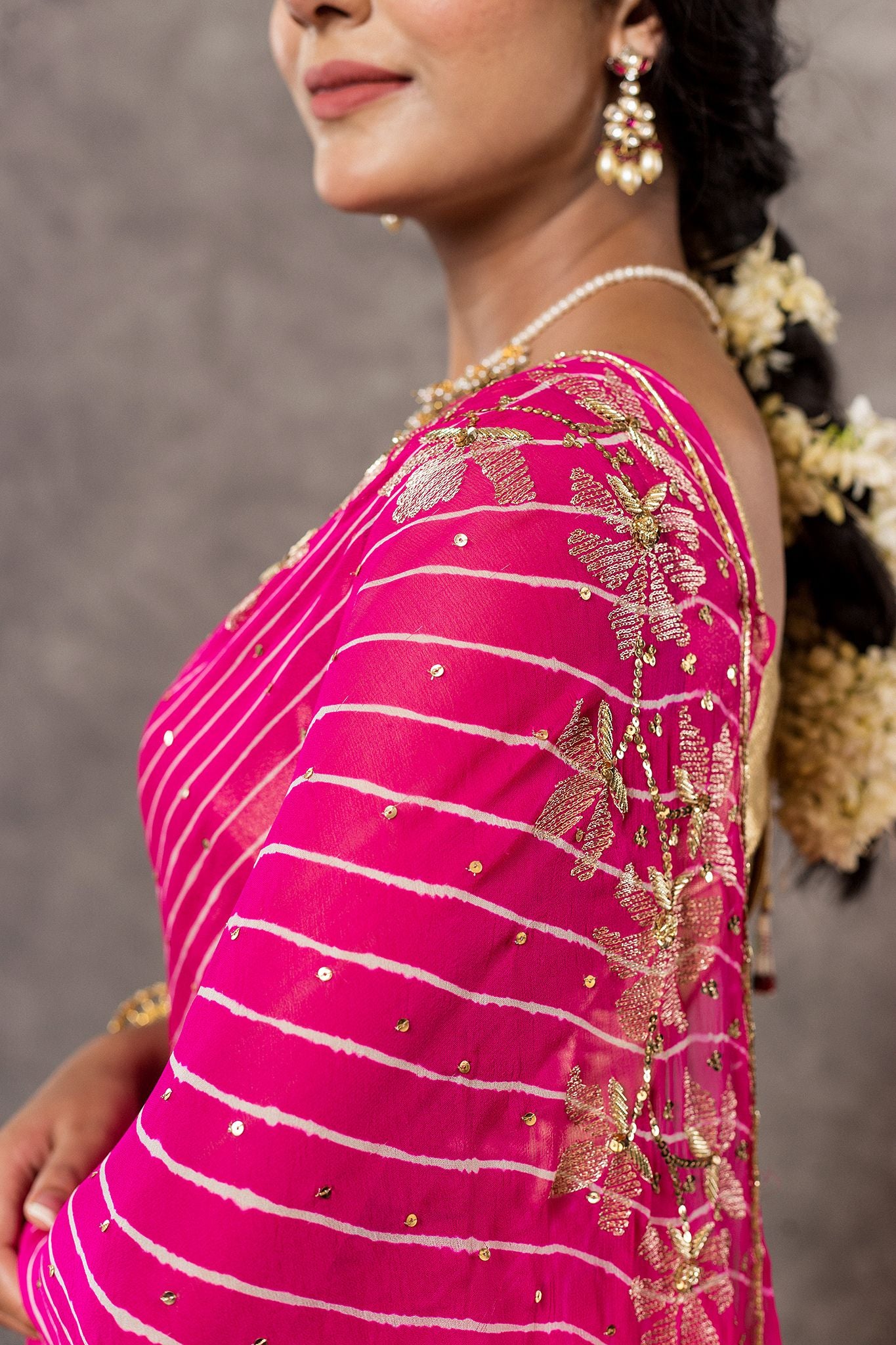 Rani Lehariya Pure Georgette 20 Gsm aari sequins border butti handwork traditional wear saree