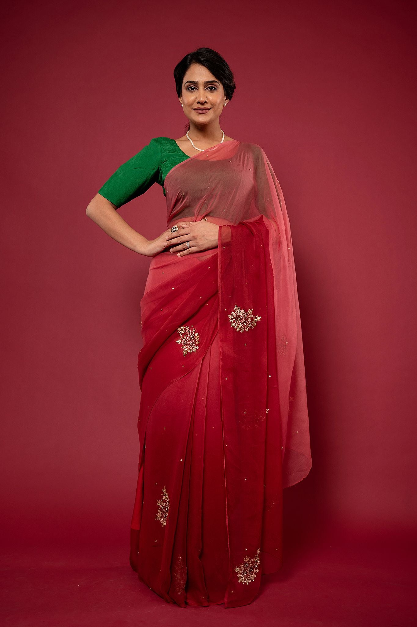 MULMUL MAHREEN AARI-BEAD WORK CHIFFON SAREE