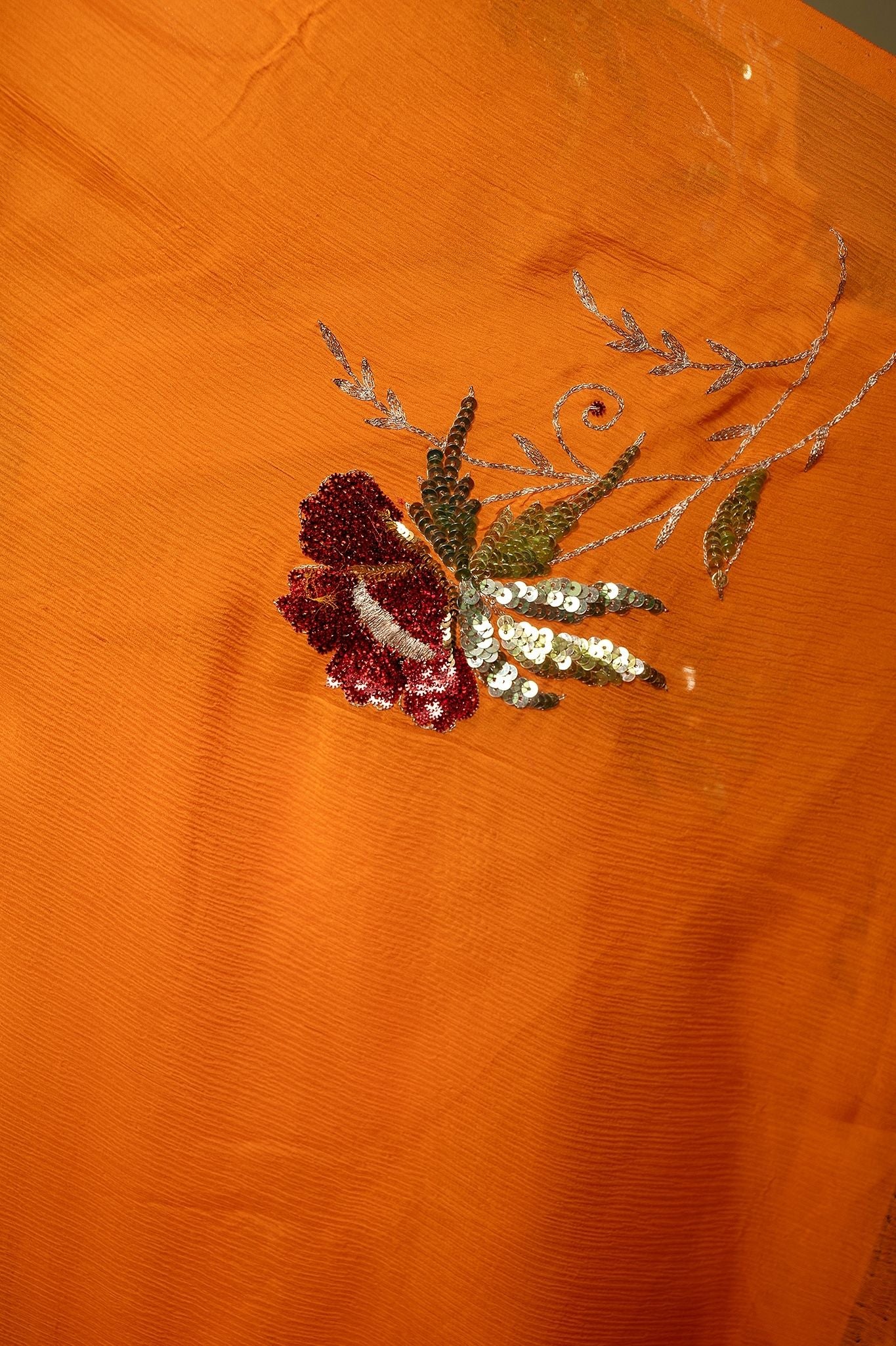 Kesariya yellow Pure Chiffon Aari sequins Motif Handwork Saree