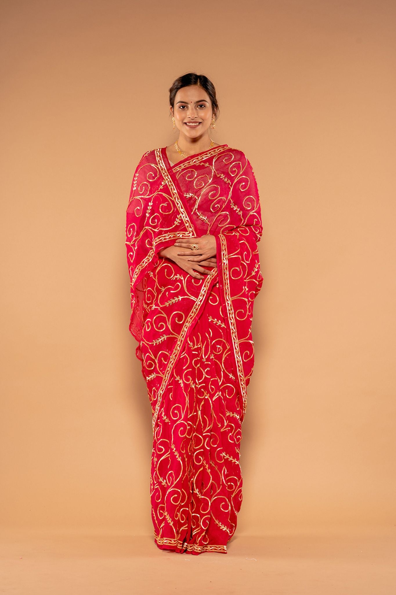 Red Pure Chiffon Shikhiya Gotta Jaal Handwork Saree