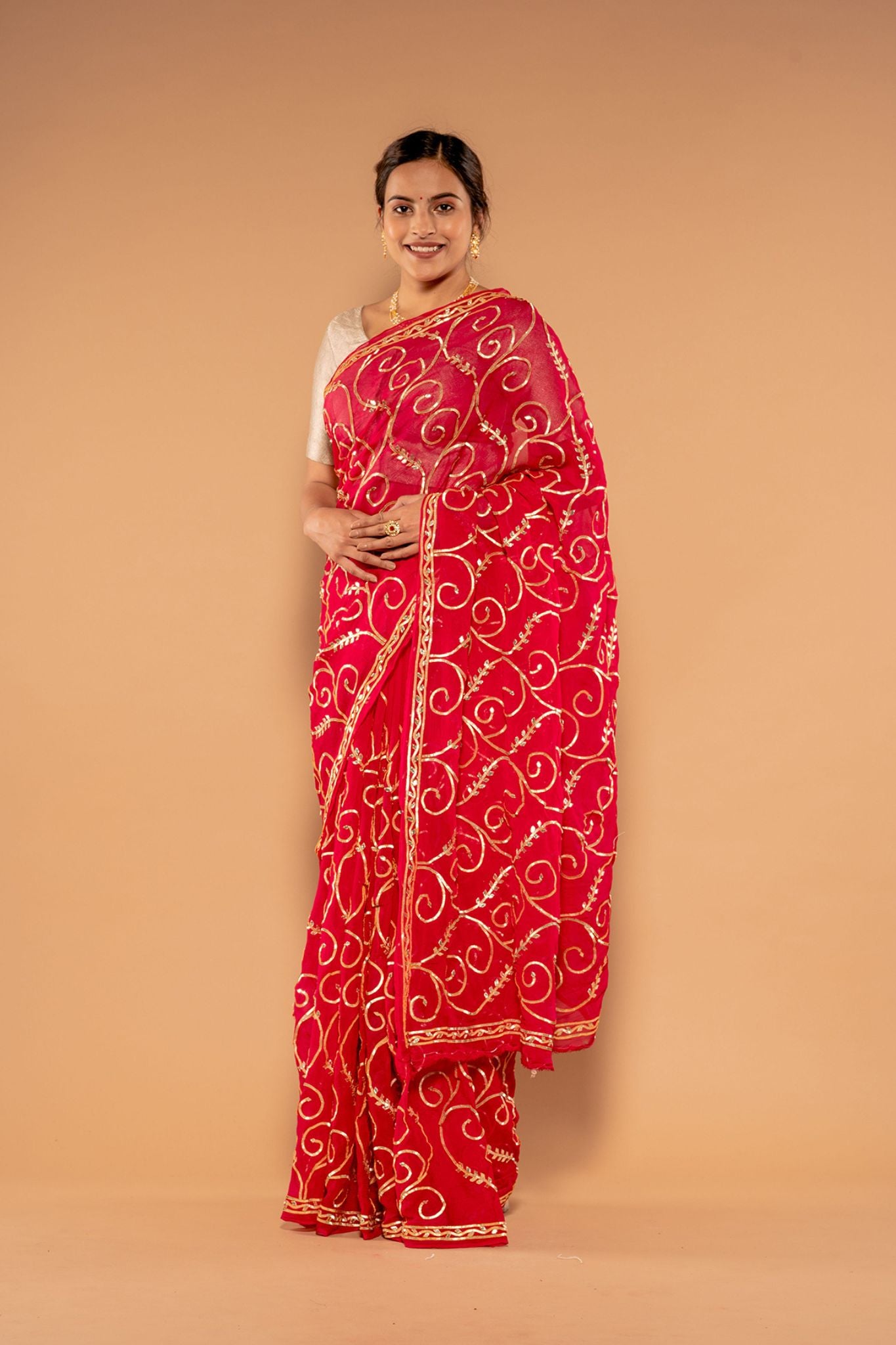 Red Pure Chiffon Shikhiya Gotta Jaal Handwork Saree