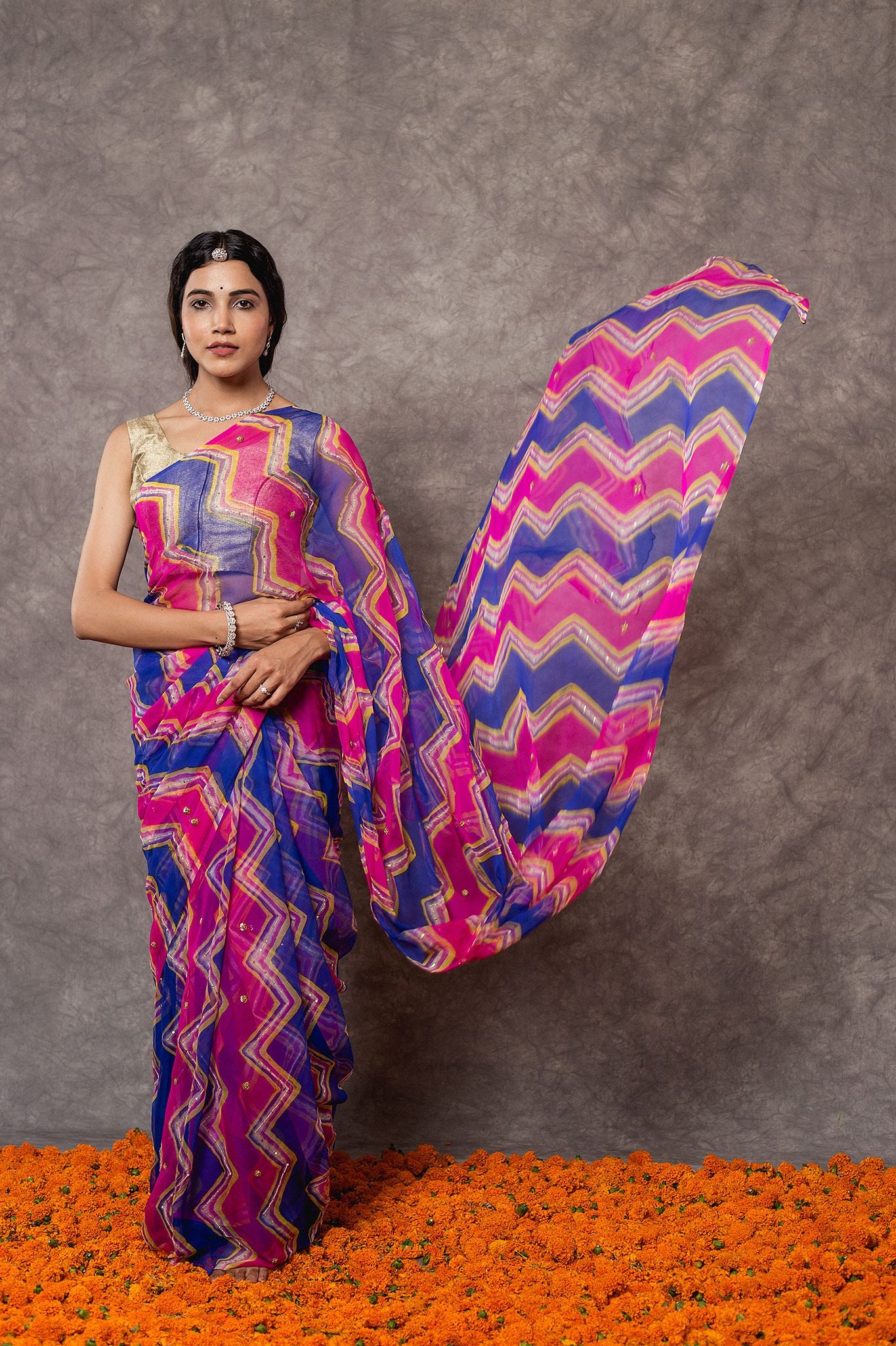 Bhopal shahi Lehariya Pure Georgette 20 Gsm aari sequins handwork traditional wear saree