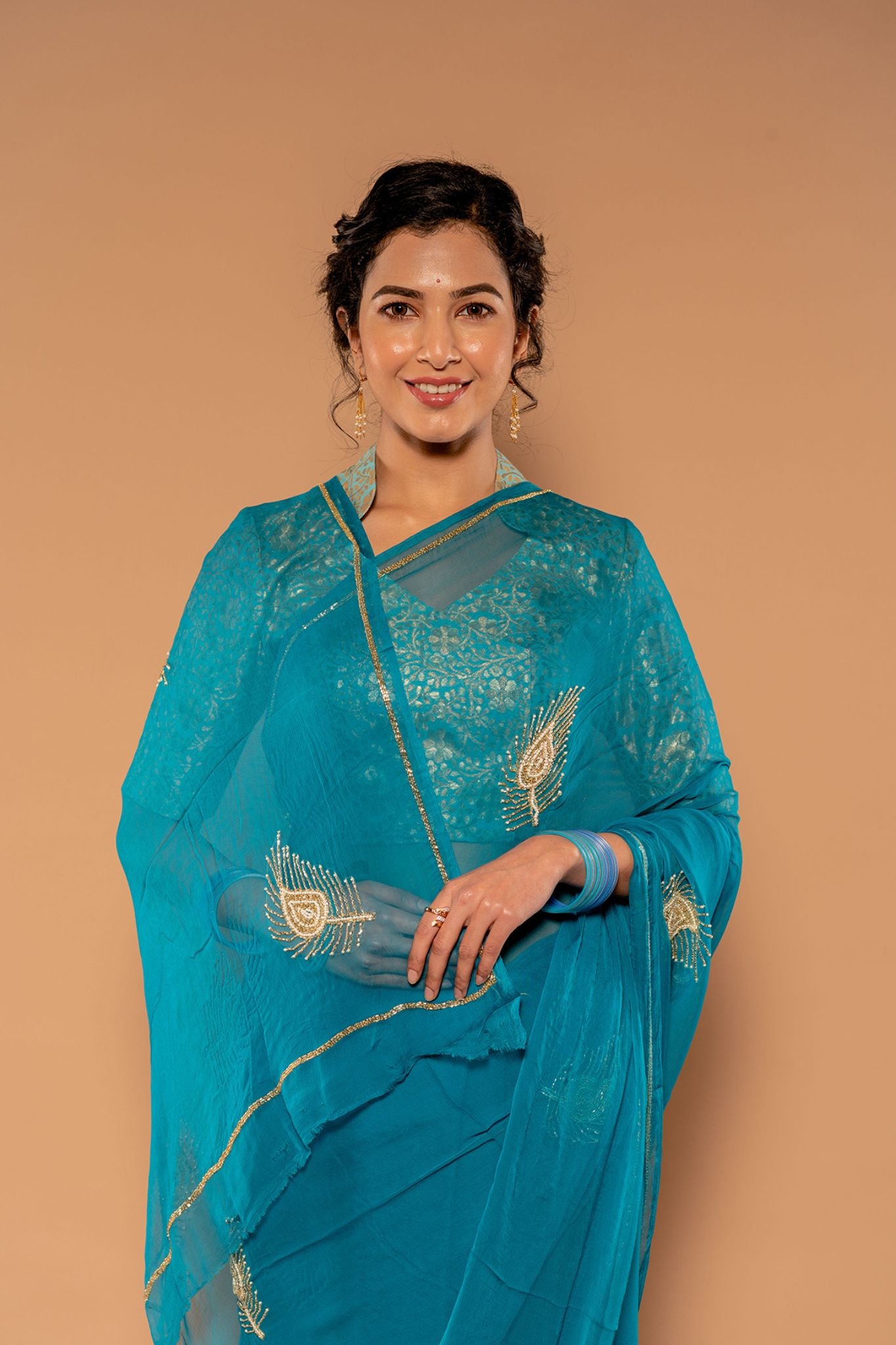 Rama Viscose Chiffon Aari Kardana Handwork Saree