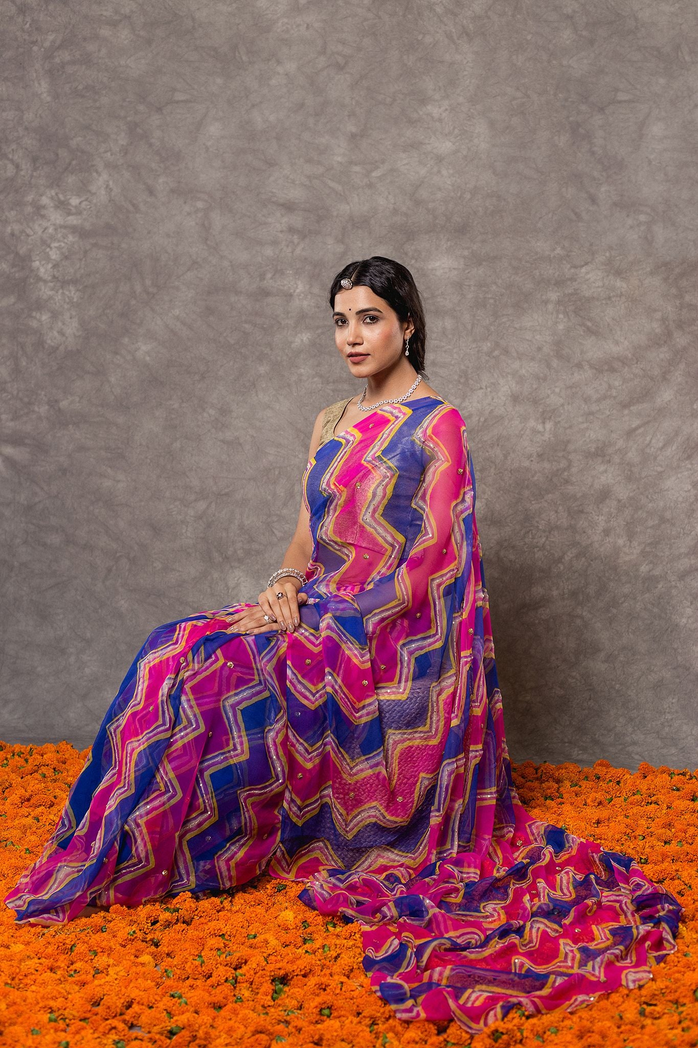 Bhopal shahi Lehariya Pure Georgette 20 Gsm aari sequins handwork traditional wear saree