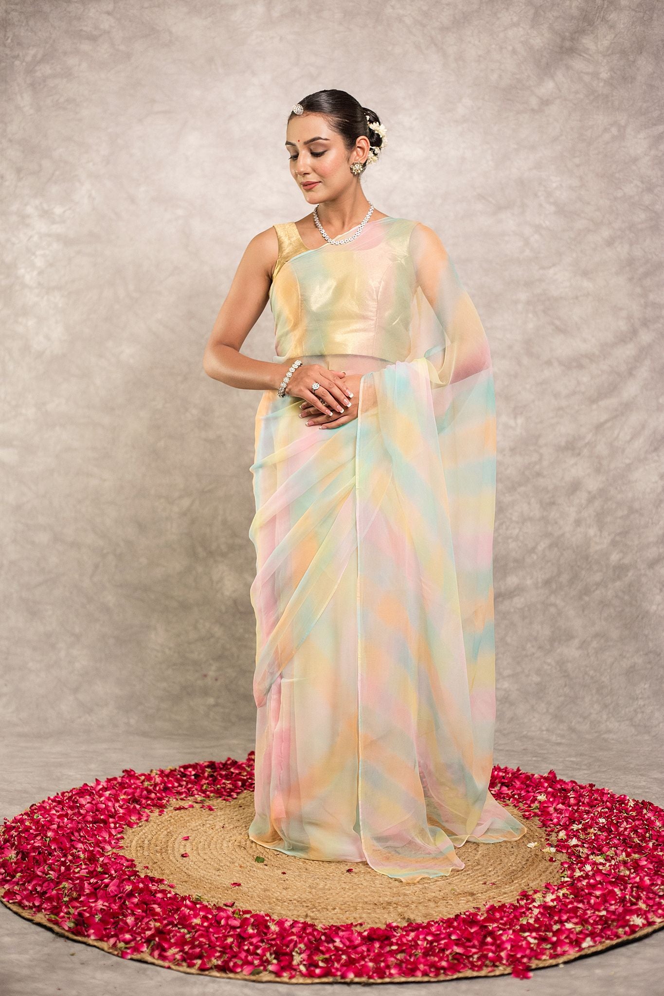 Samundar lehariya Pure Georgette 20 Gsm plain hand dyed traditional wear saree