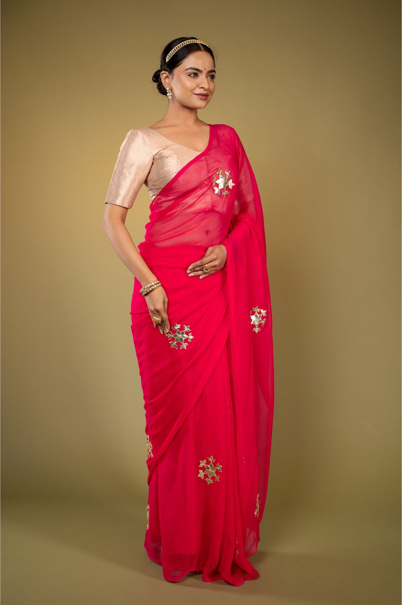 Magenta viscose chiffon murie pati handwork casual wear saree