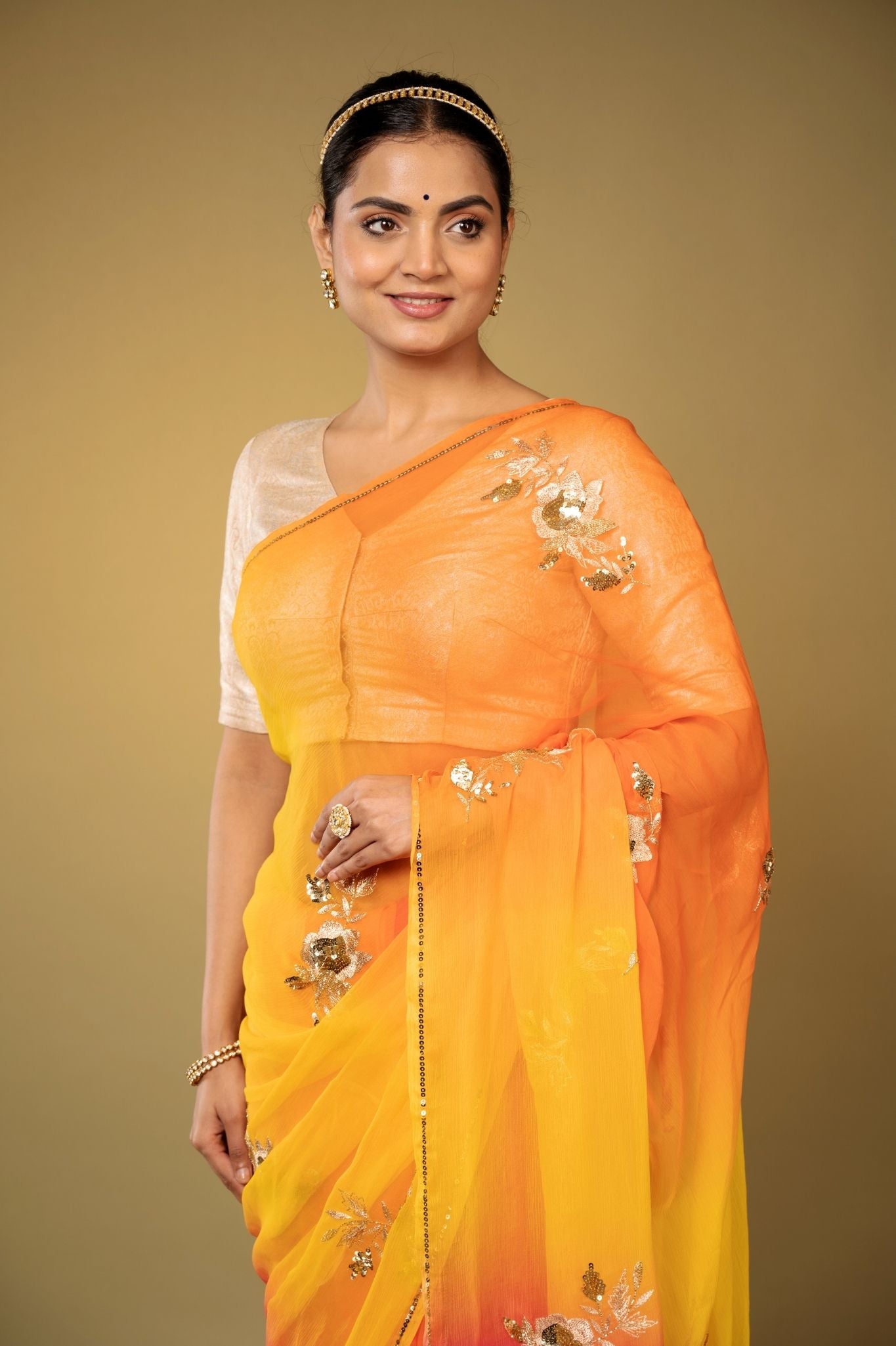 multicolour viscose chiffon aari sequins handwork casual wear saree