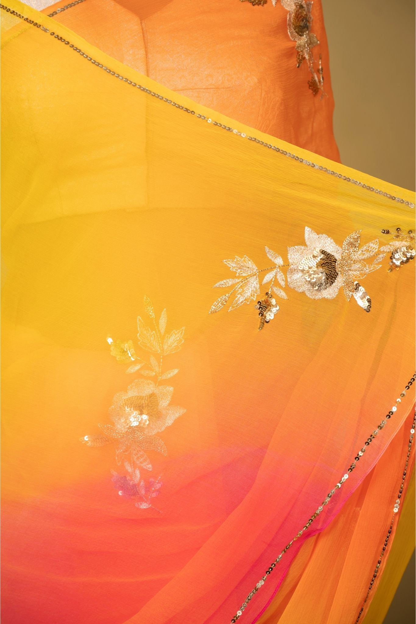 multicolour viscose chiffon aari sequins handwork casual wear saree