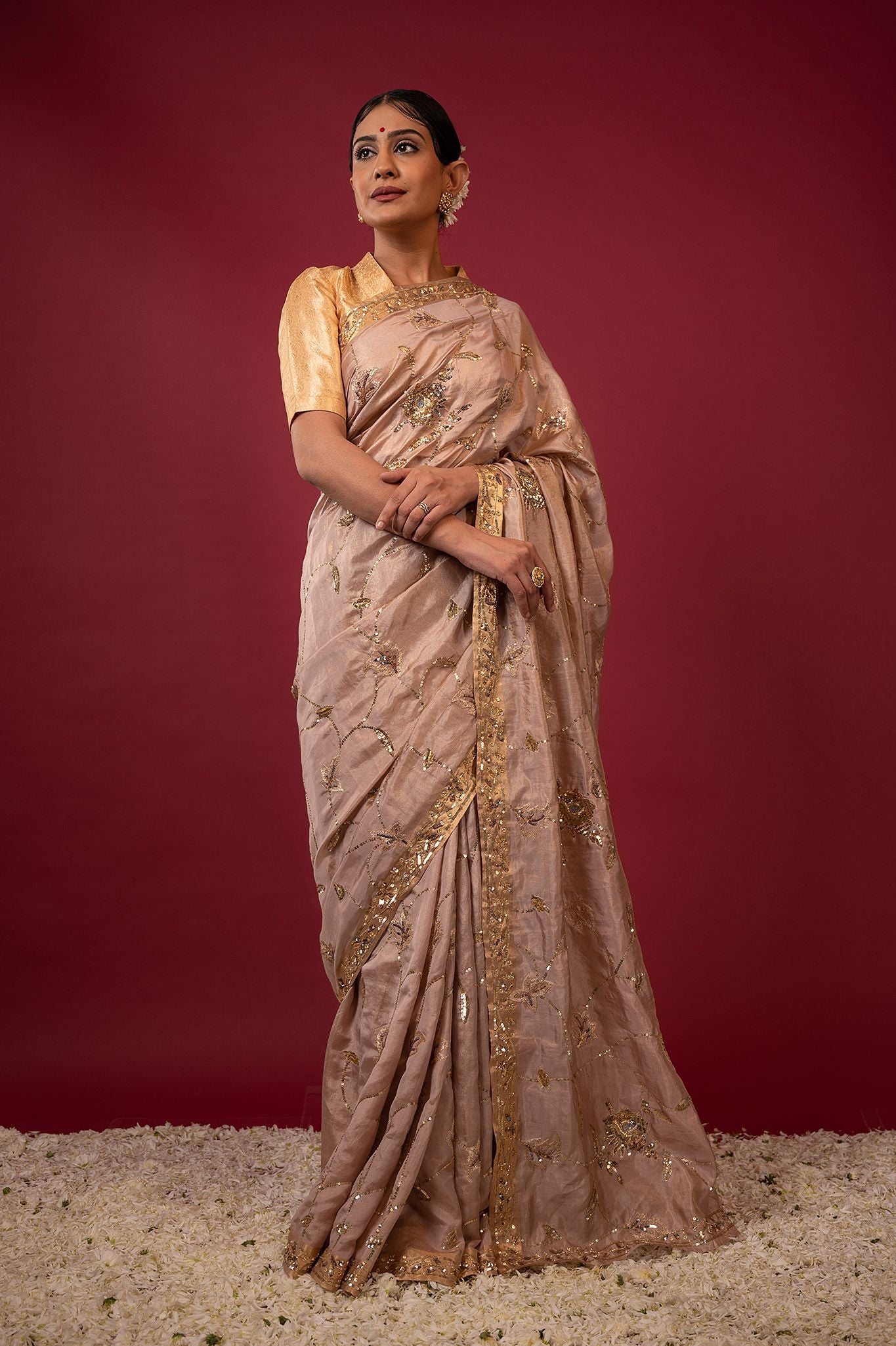 sand pure tissue Aari Zardosi Handwork Saree