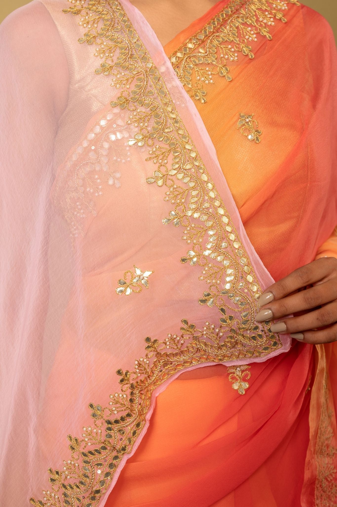 Multi colour Viscose Chiffon gota pati border butti handwork party wear saree