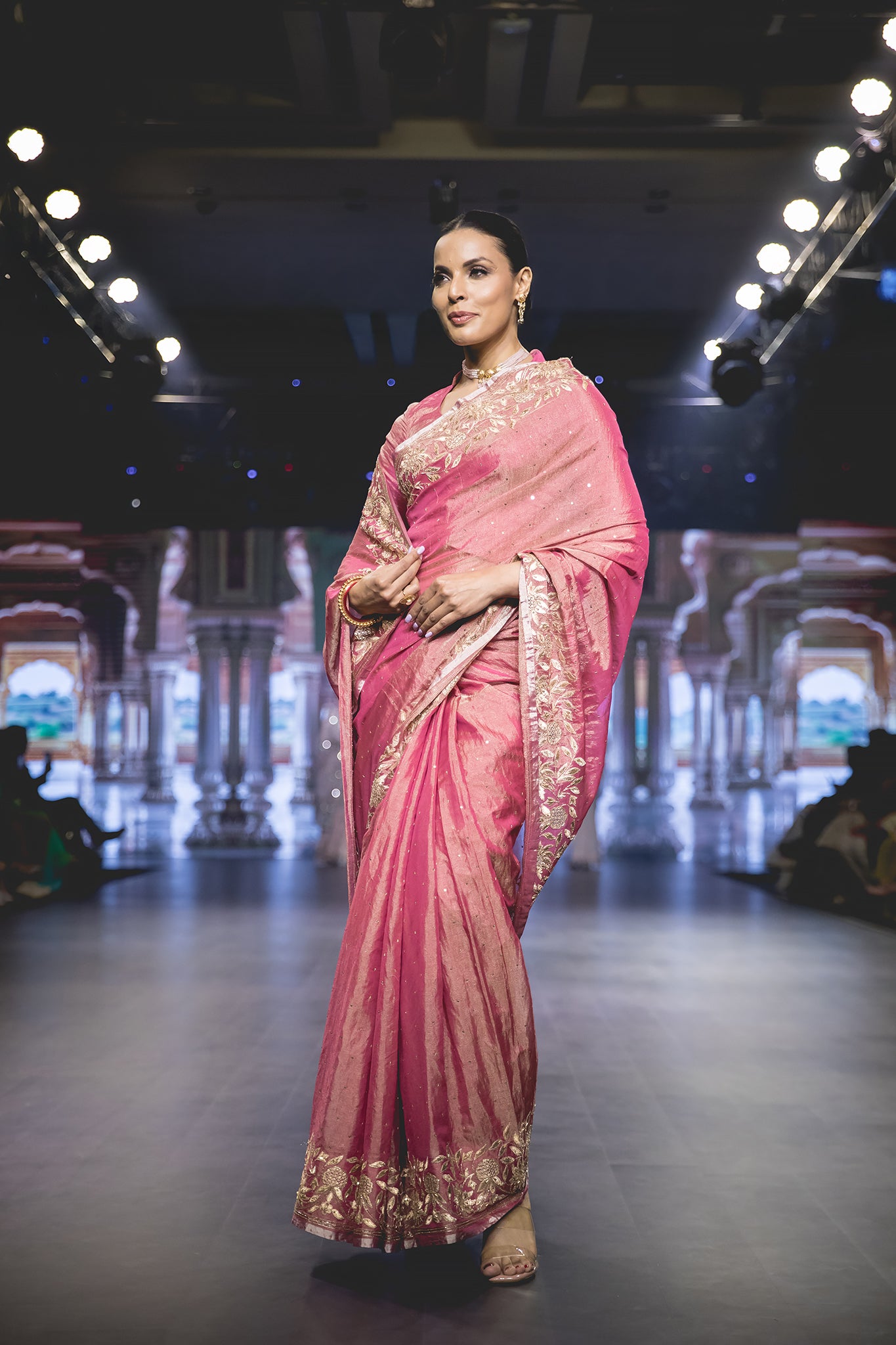 Rani Pure Tissue Aari Sequins Cut-work Border & Motif /Booty Handwork Party Wear Saree with Blouse