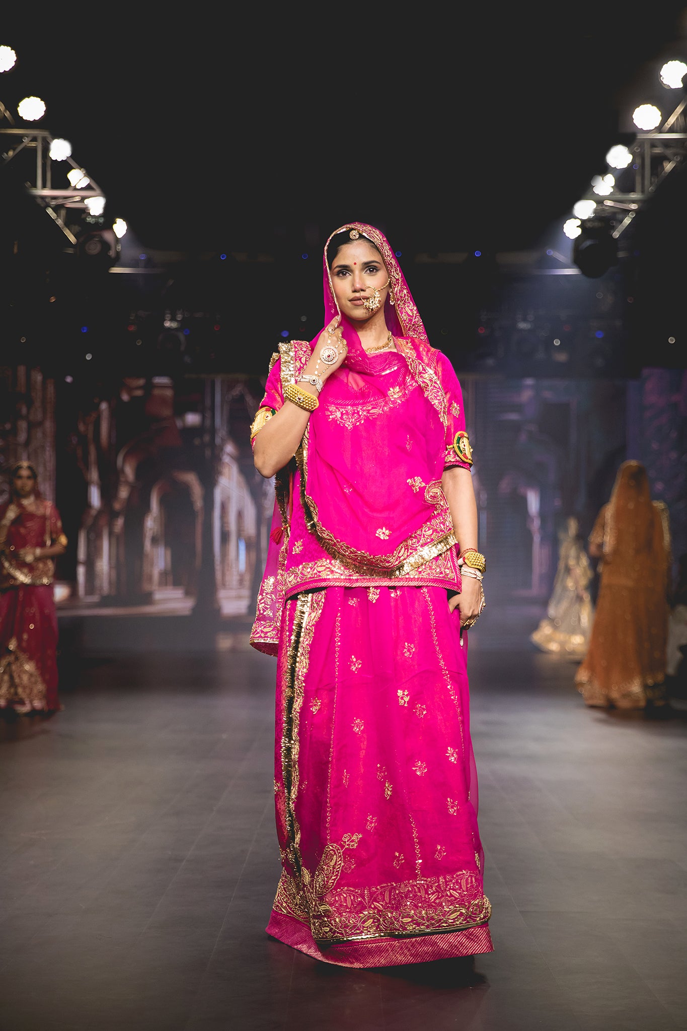 Rani Pure Jacquard Tissue Dabka Dori Salma Handwork Poshak with Pure Odhana (unstitched)