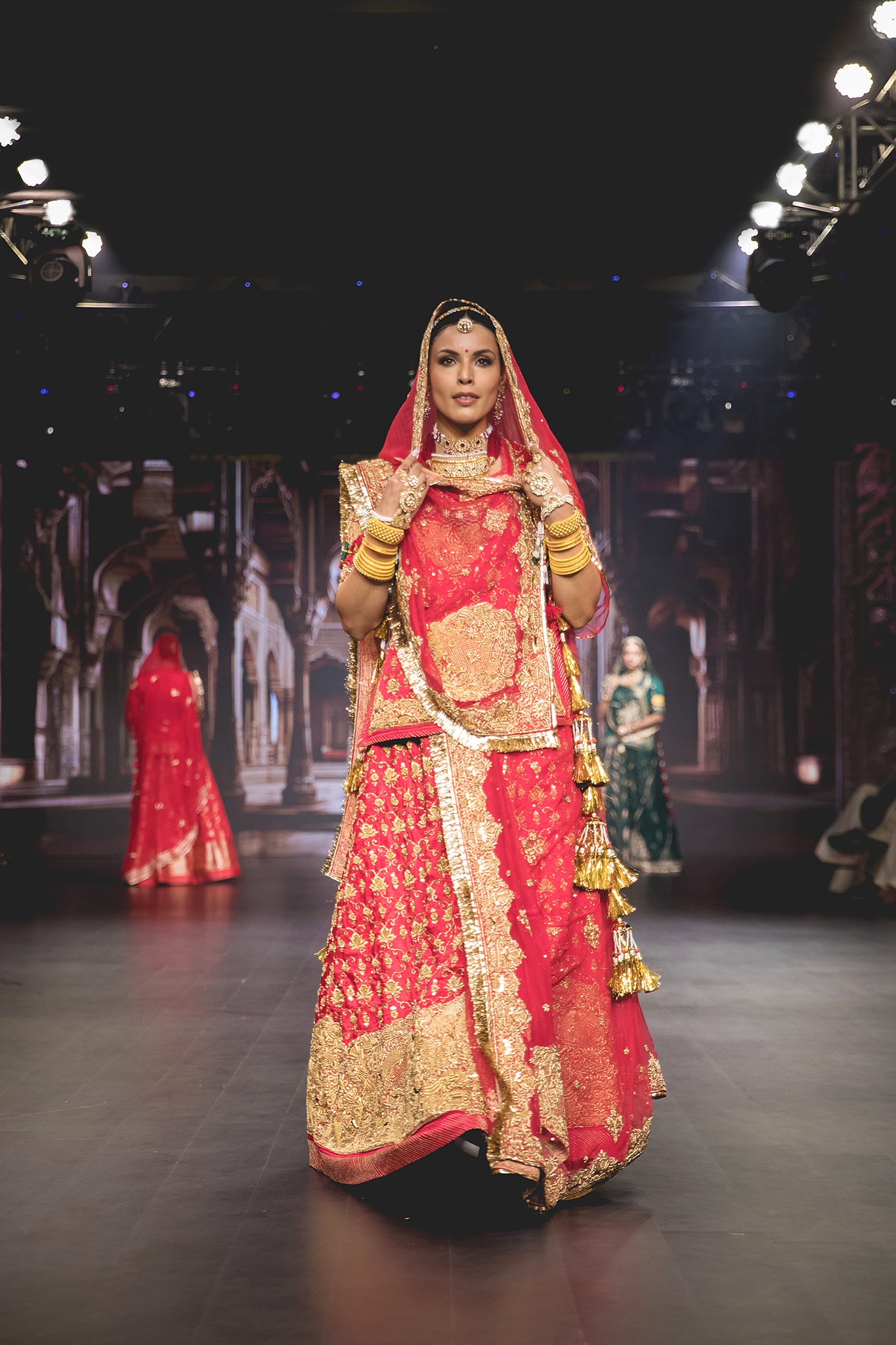 Red Pure Satin Zardozi Heavy Border & All over Jaal Handwork Poshak with Pure Odhana (unstitched)