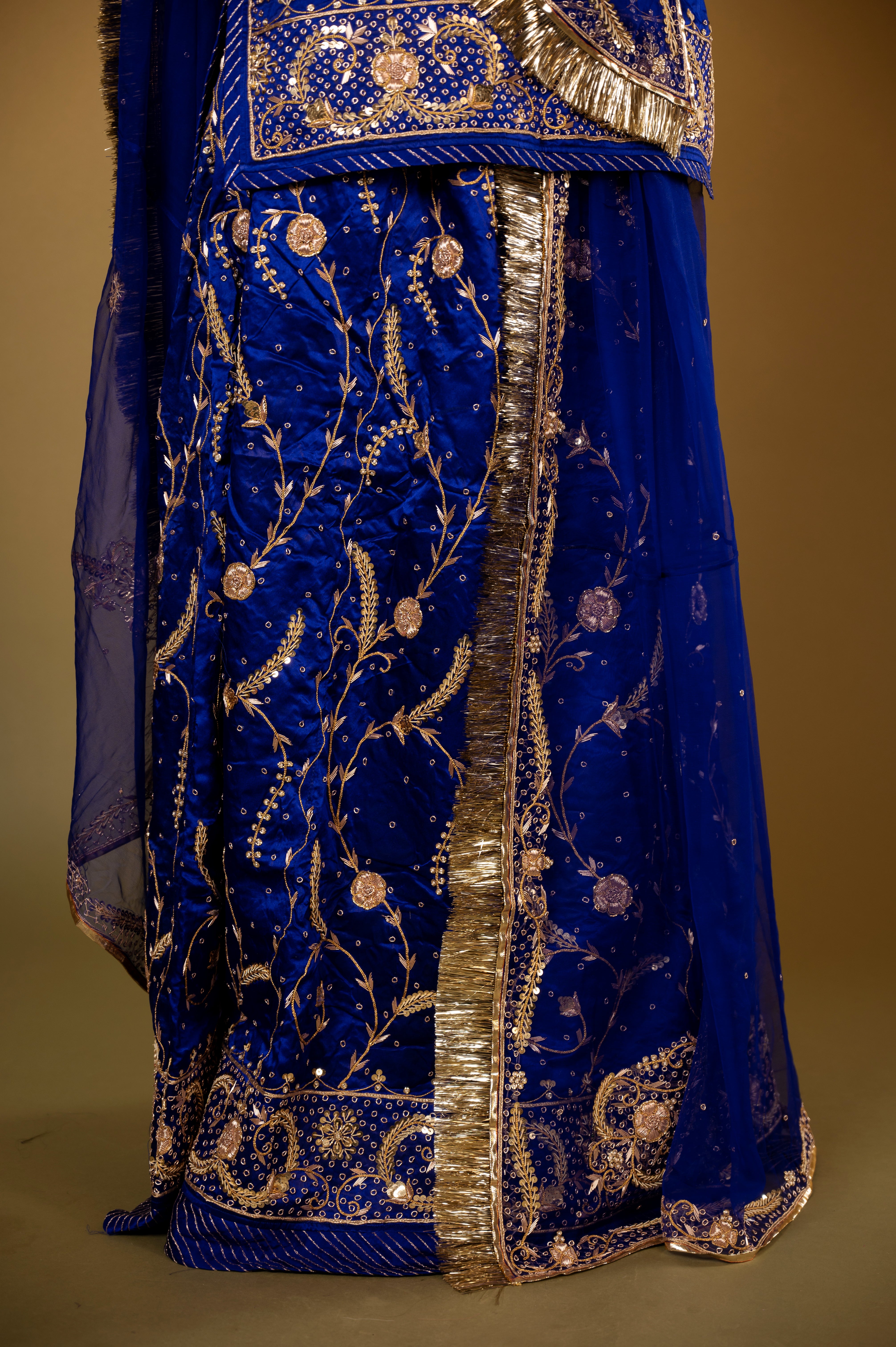 Royal Blue bamber satin kundan zardozi handwork Rajputi Poshak with Pure odhna