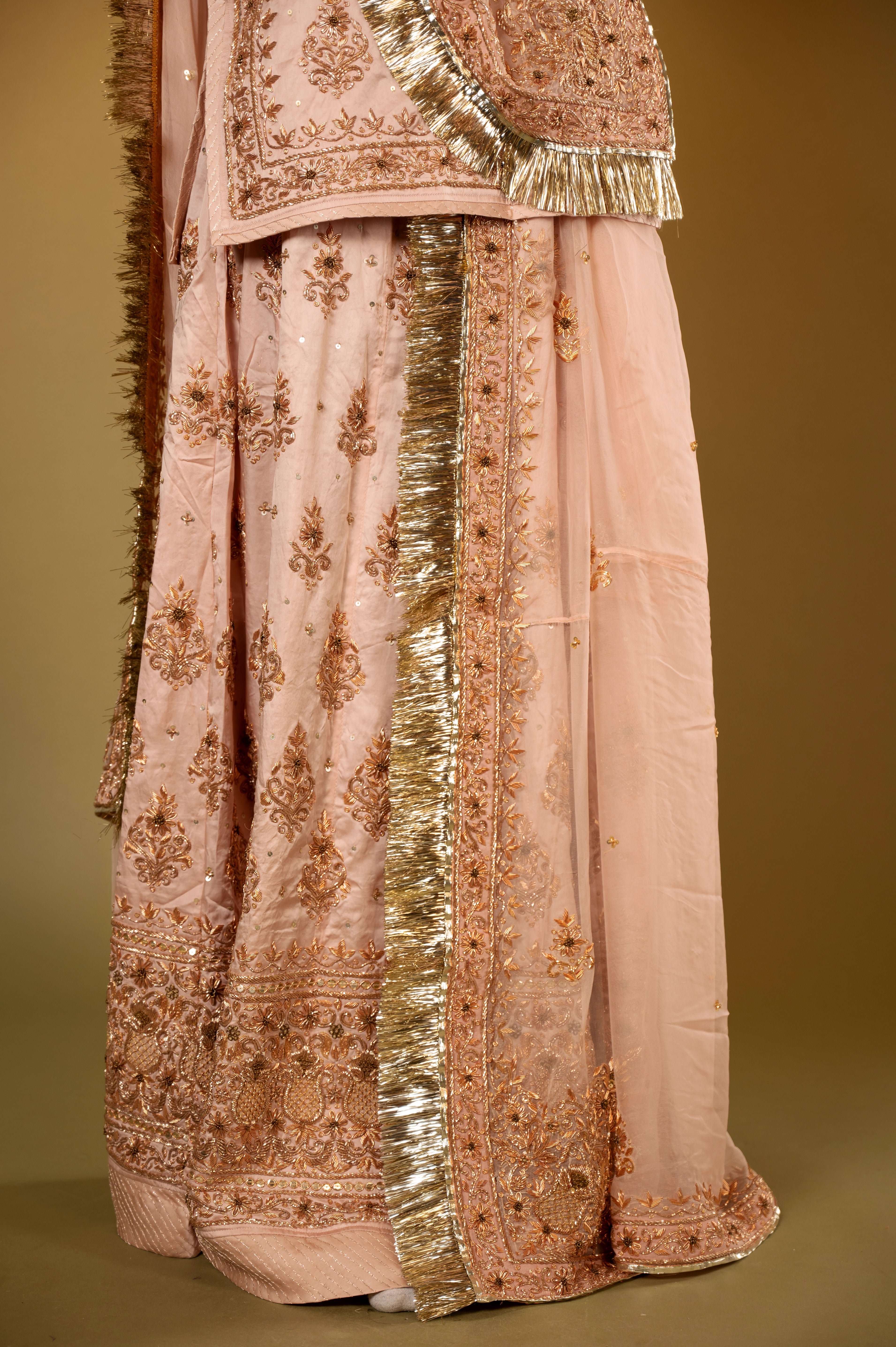 blush pink Pure Silk Satin zardozi handwork Rajputi Poshak with Pure odhna