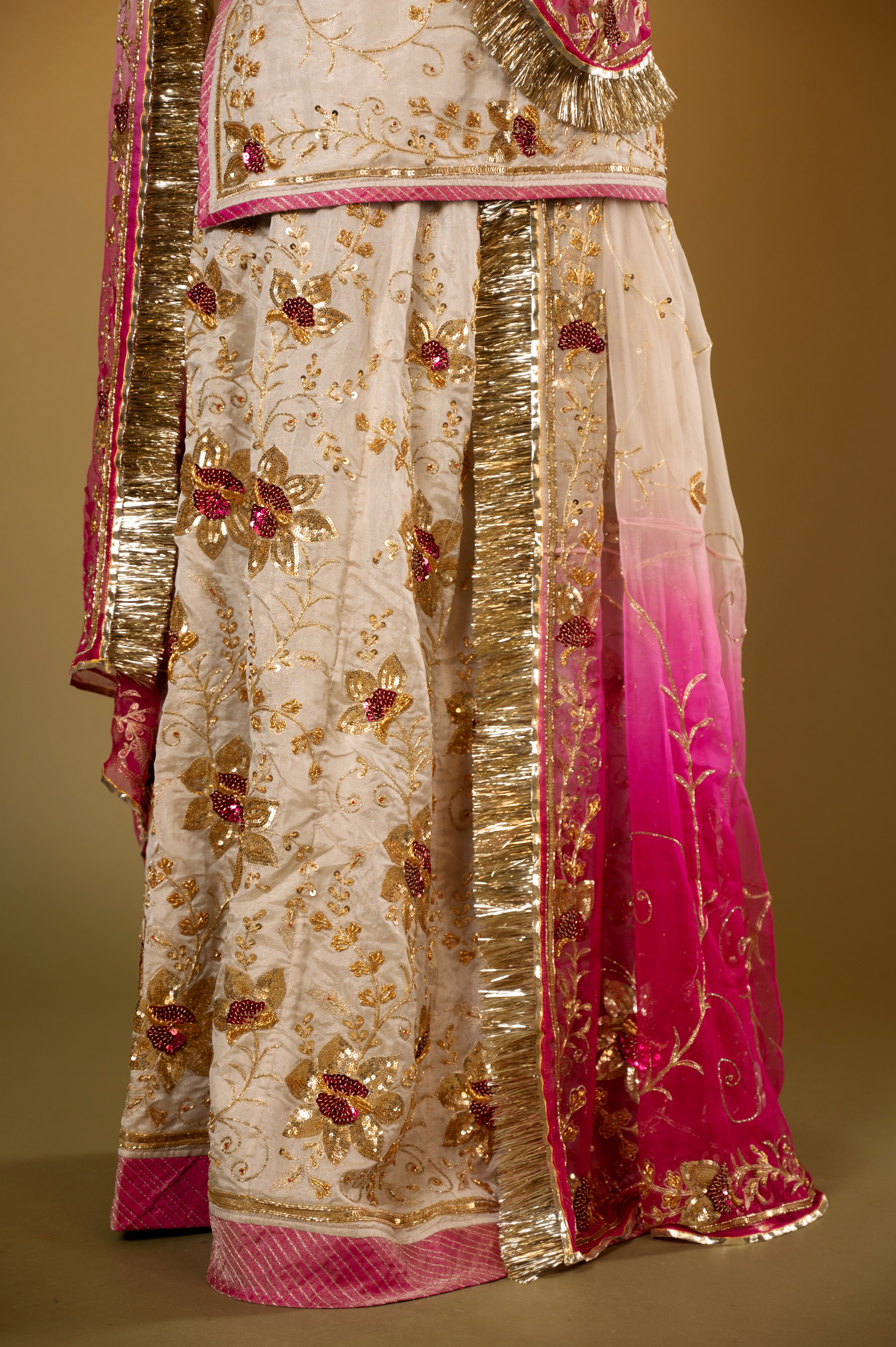 Ivory Pure Tissue Zardozi Sequins Jaal handwork Rajputi Poshak with Pure odhna