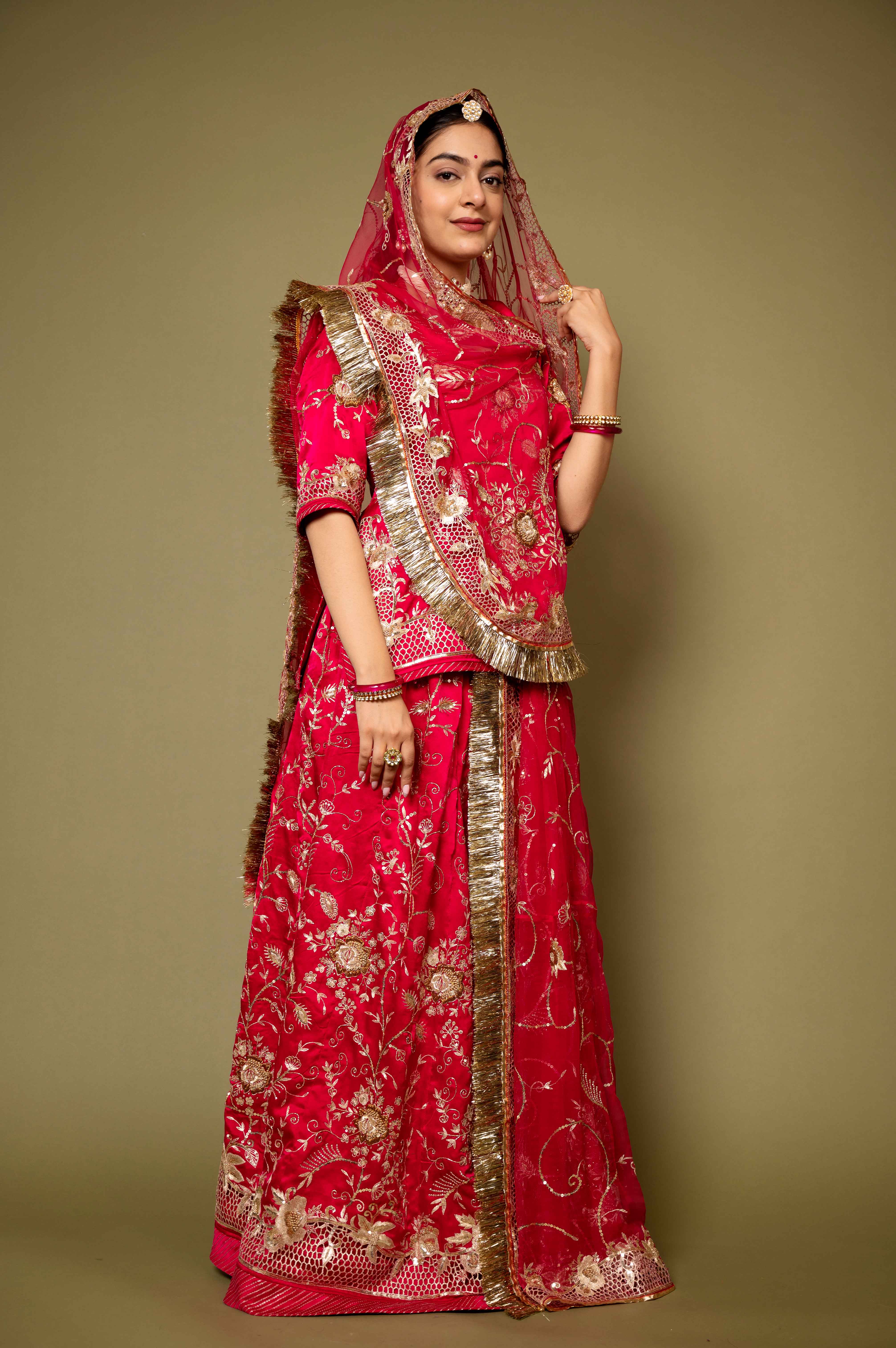 rani pure satin aari zardozi cut work handwork rajputi Poshak with pure odhna