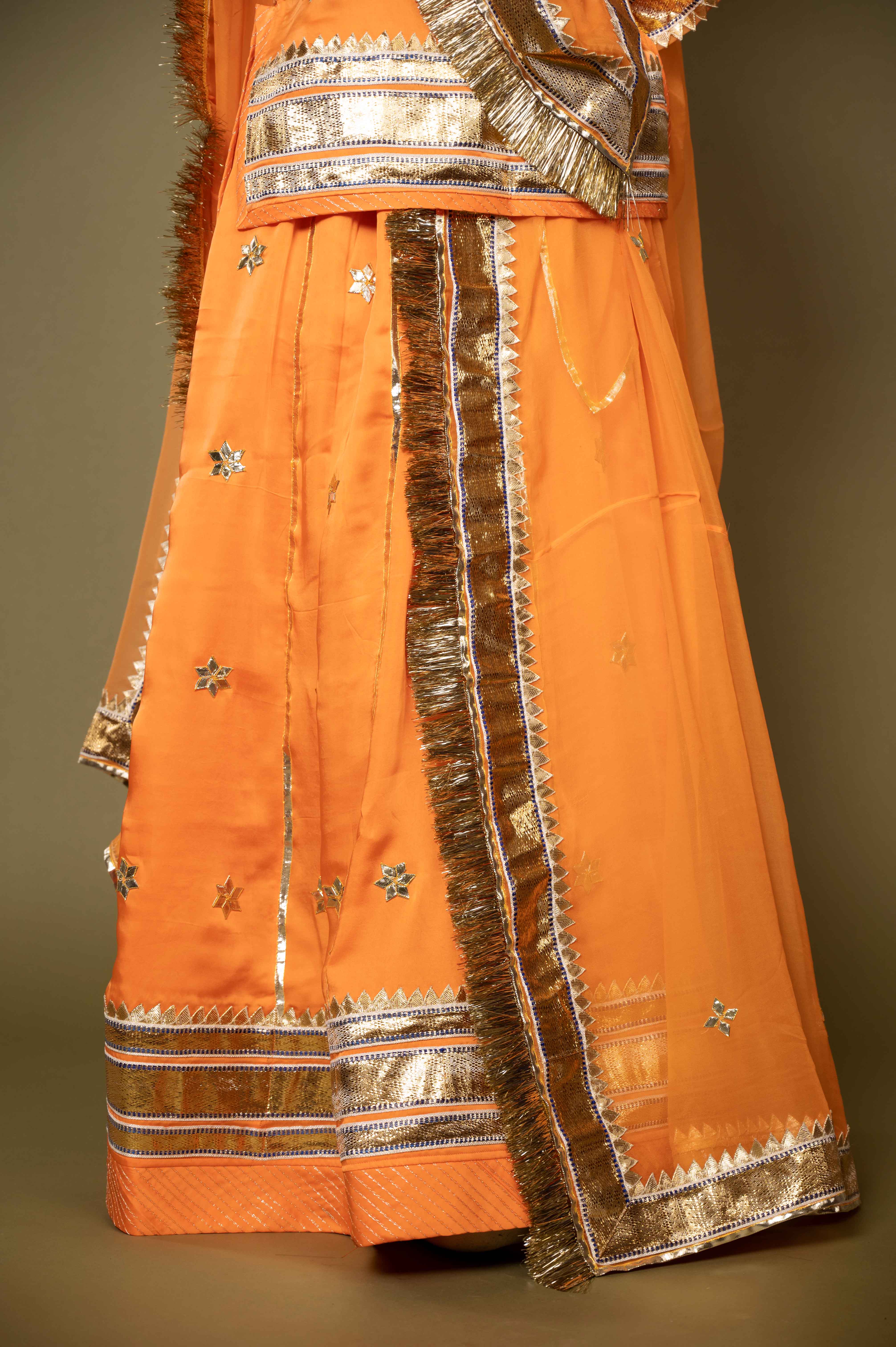orange bamber satin gotta patti laffa handwork rajputi Poshak with pure odhna