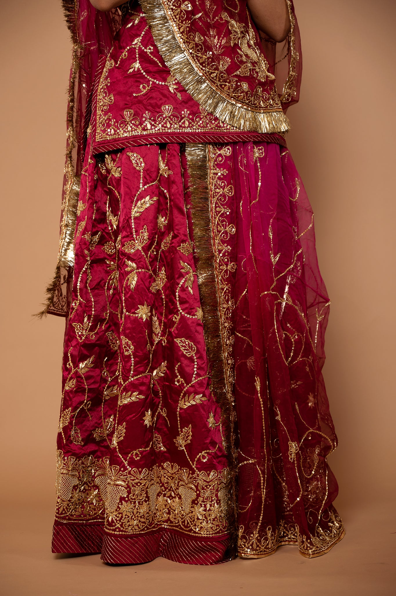 Mulberry pure silk Satin zardozi handwork rajputi Poshak with pure odhna