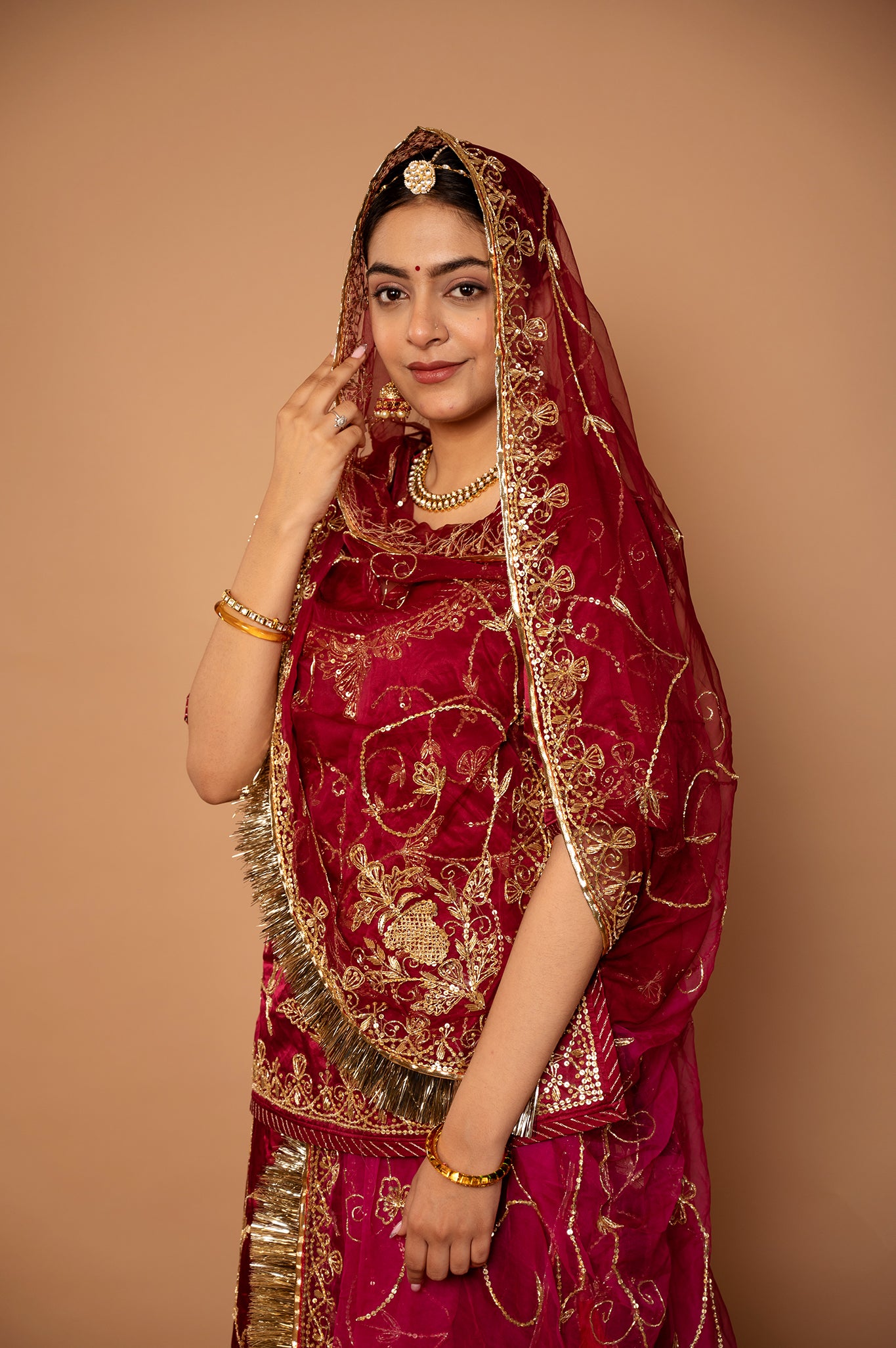 Mulberry pure silk Satin zardozi handwork rajputi Poshak with pure odhna