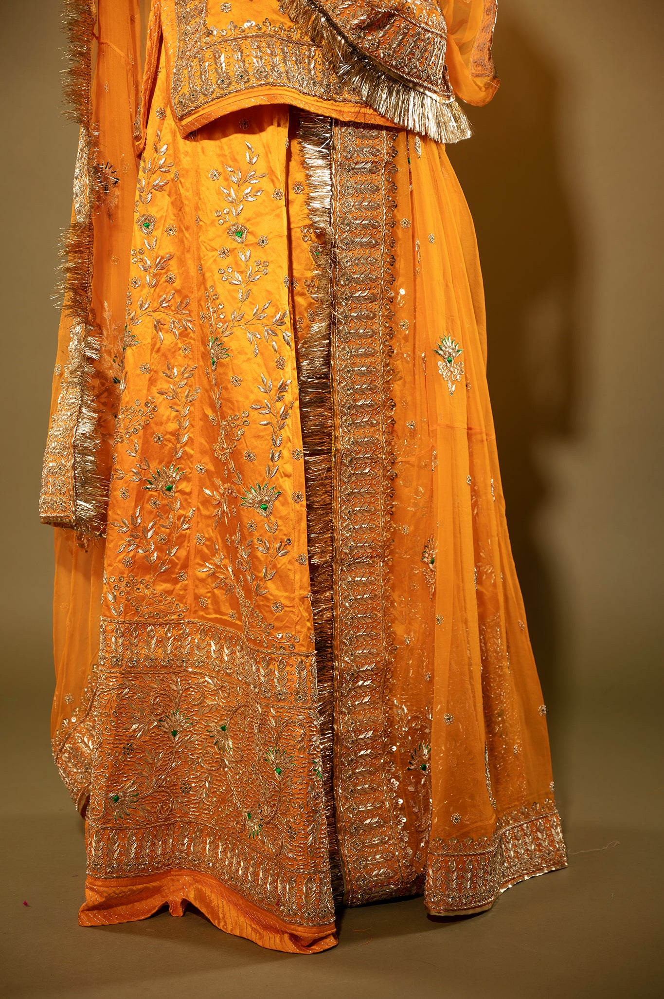 kesariya Pure Silk Satin zardozi handwork rajputi Poshak with Pure odhna