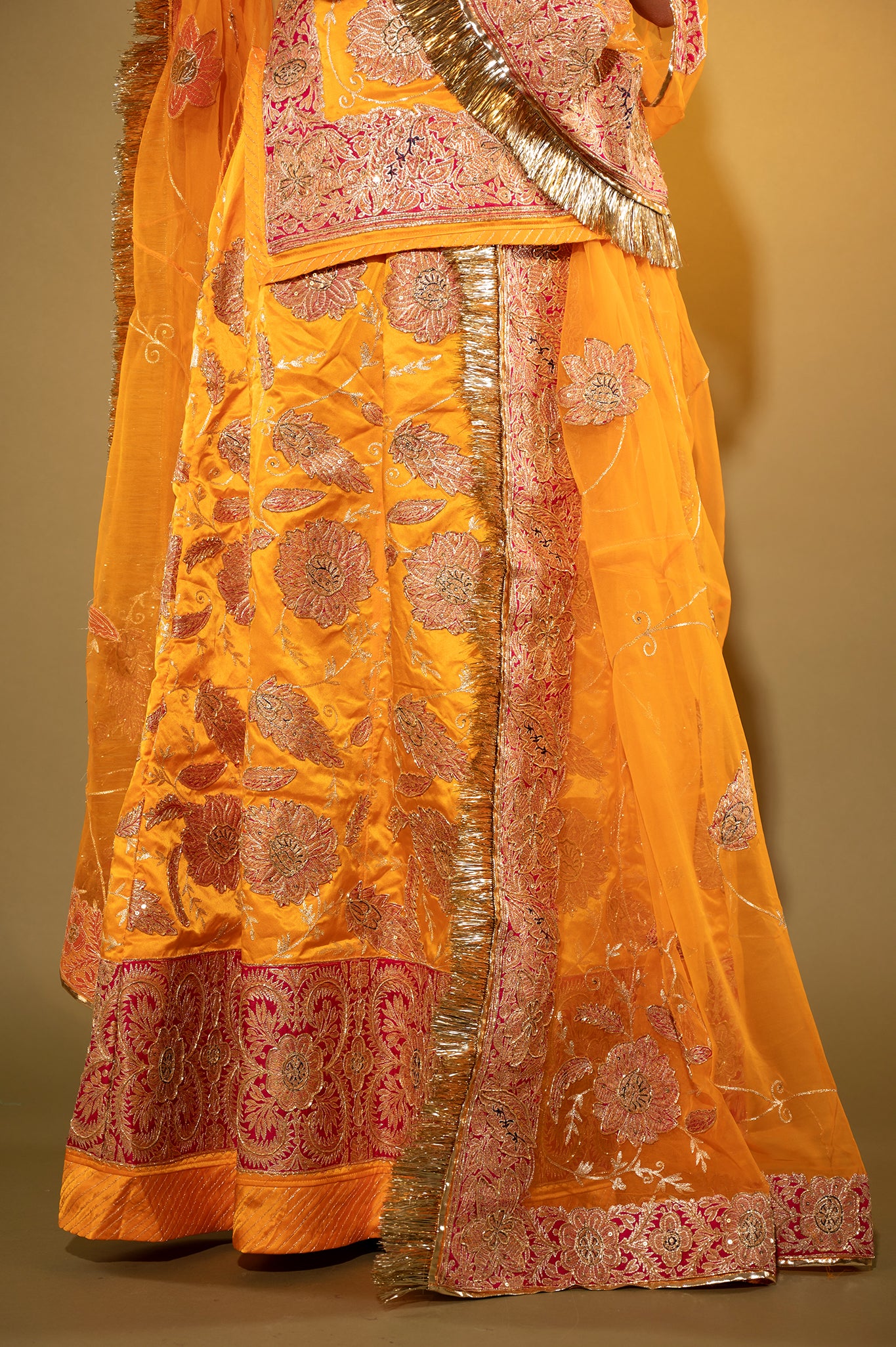 kesariya Pure Silk Satin chanderi handwork rajputi Poshak with Pure odhna