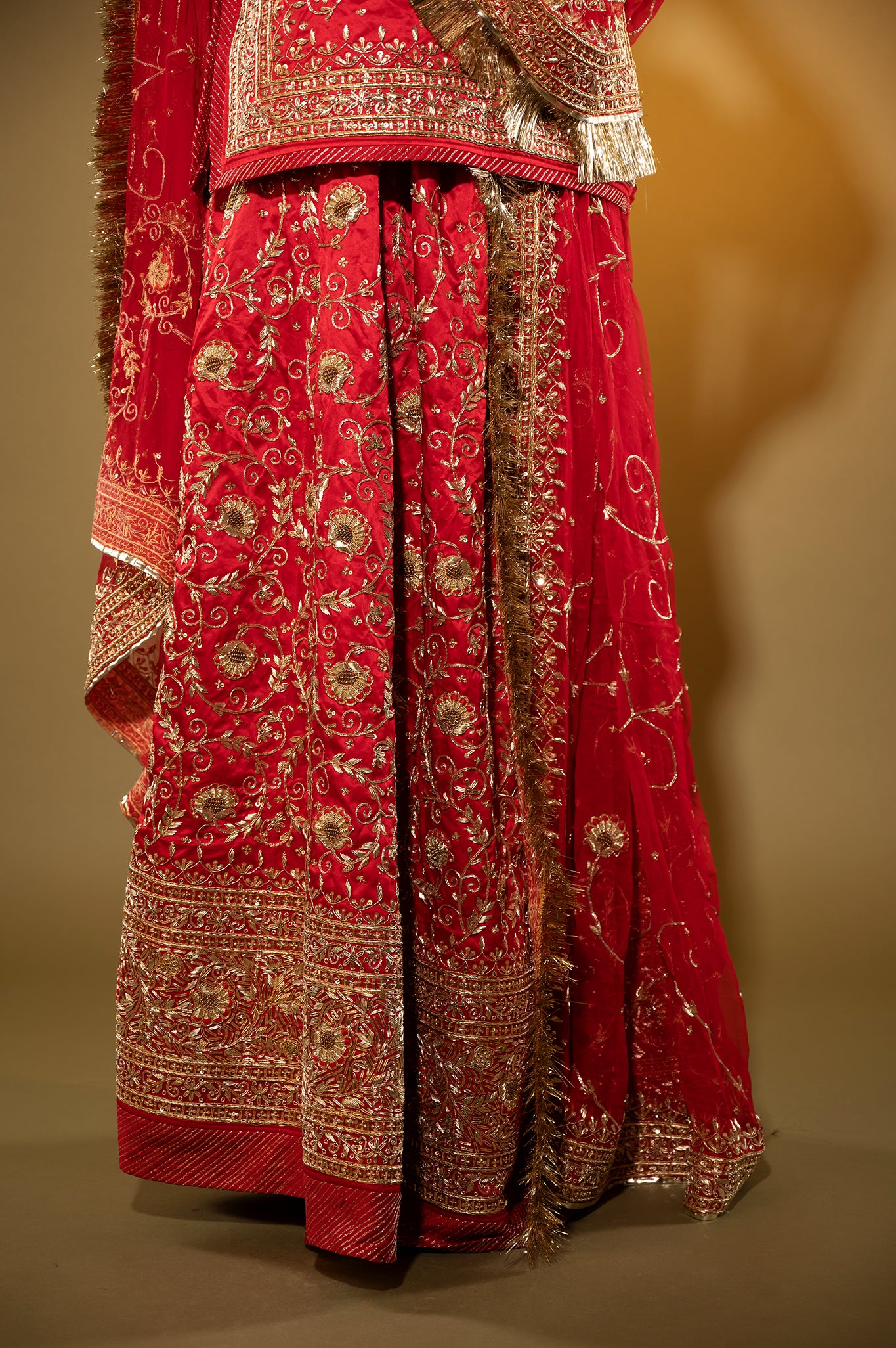 red Pure Silk Satin zardozi handwork rajputi Poshak with Pure odhna