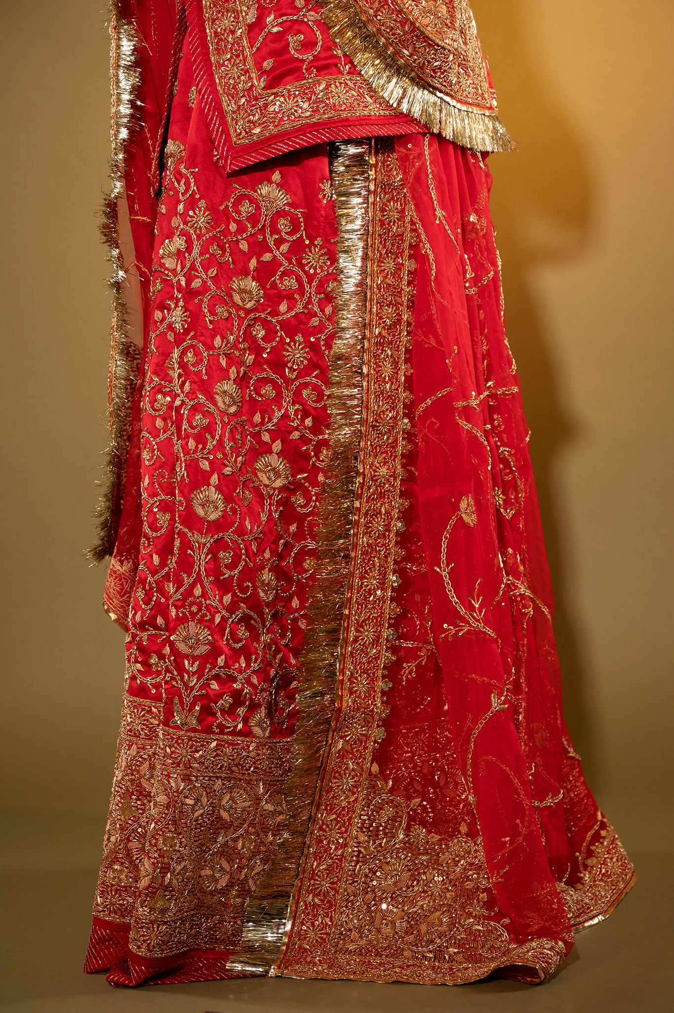 red Pure Silk Satin zardozi handwork rajputi Poshak with Pure odhna