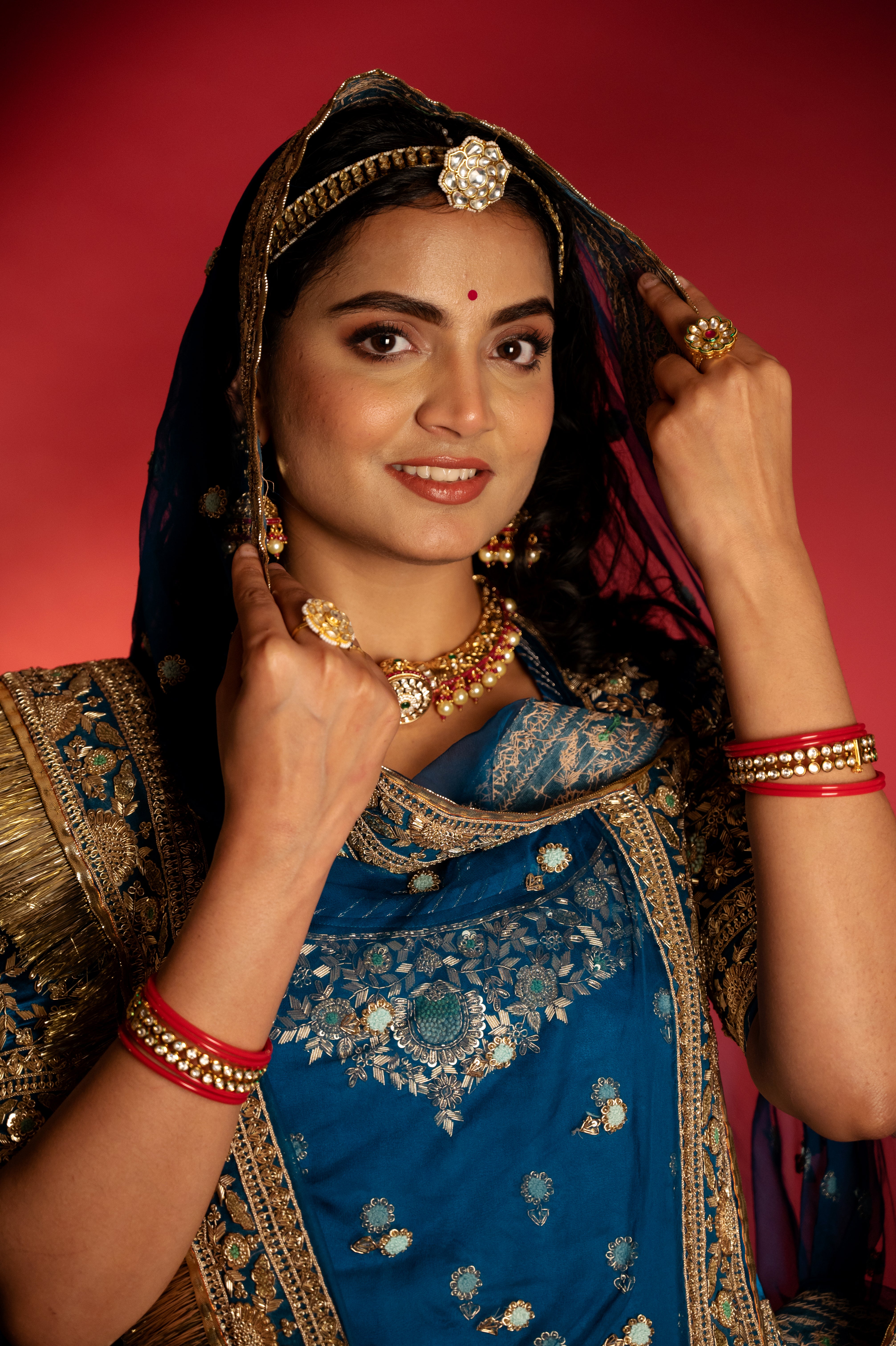 blue Pure Silk Satin aari zardozi handwork Rajputi Poshak with Pure odhna