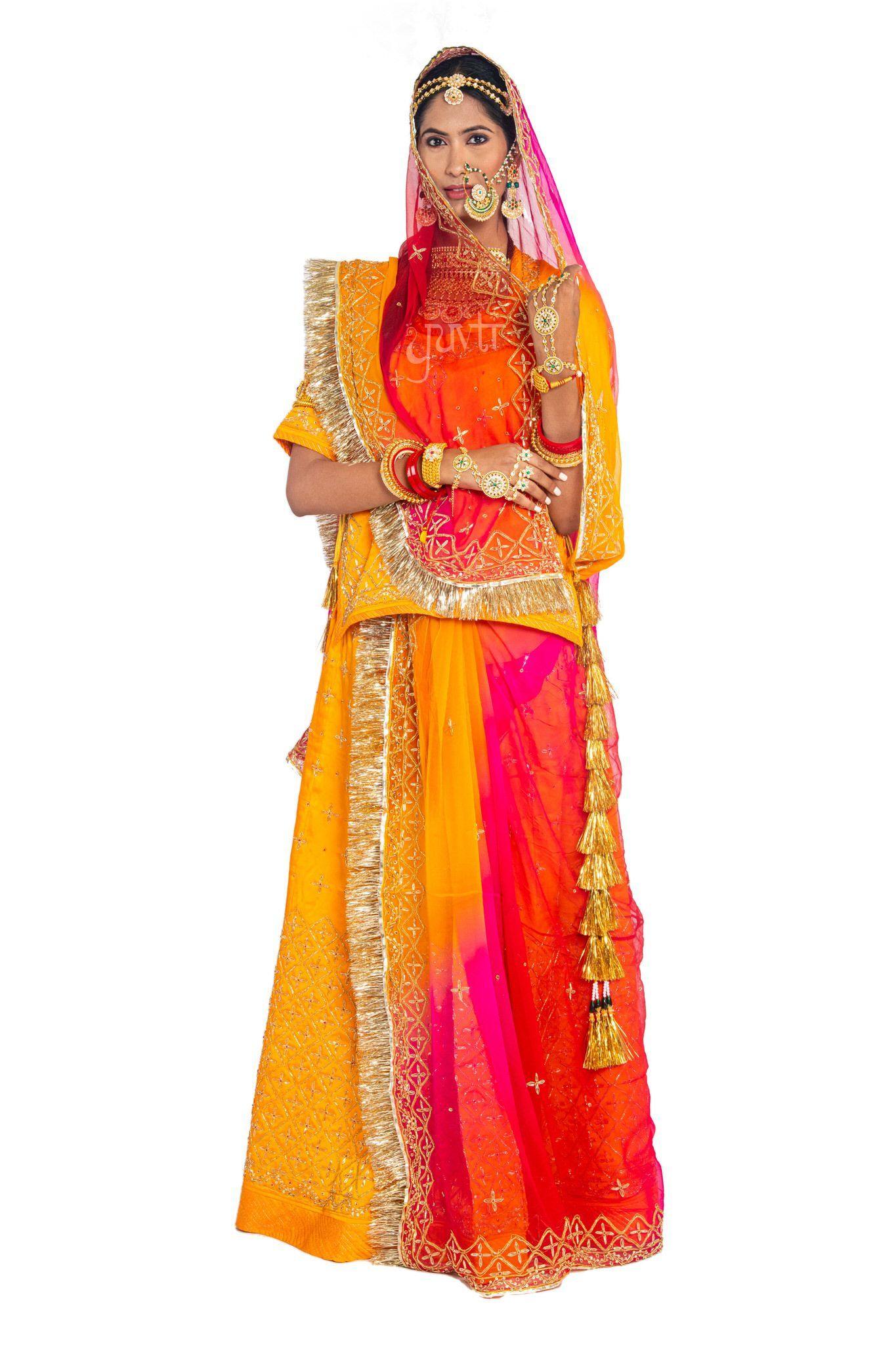 mustard bamber satin zardozi gota patti handwork poshak with pure odhna