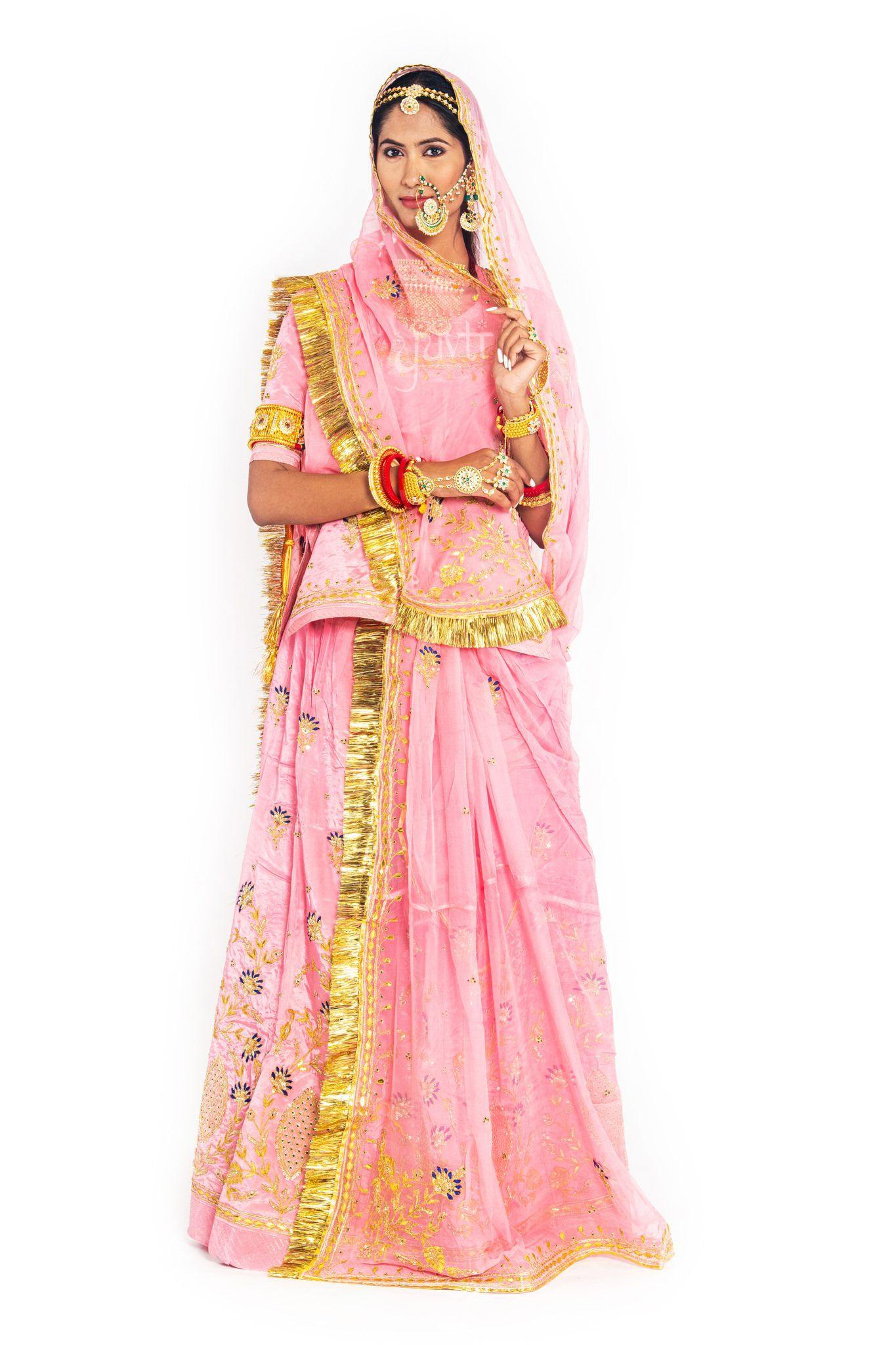 Pink bamber satin zardozi gota patti resham handwork poshak with pure odhna