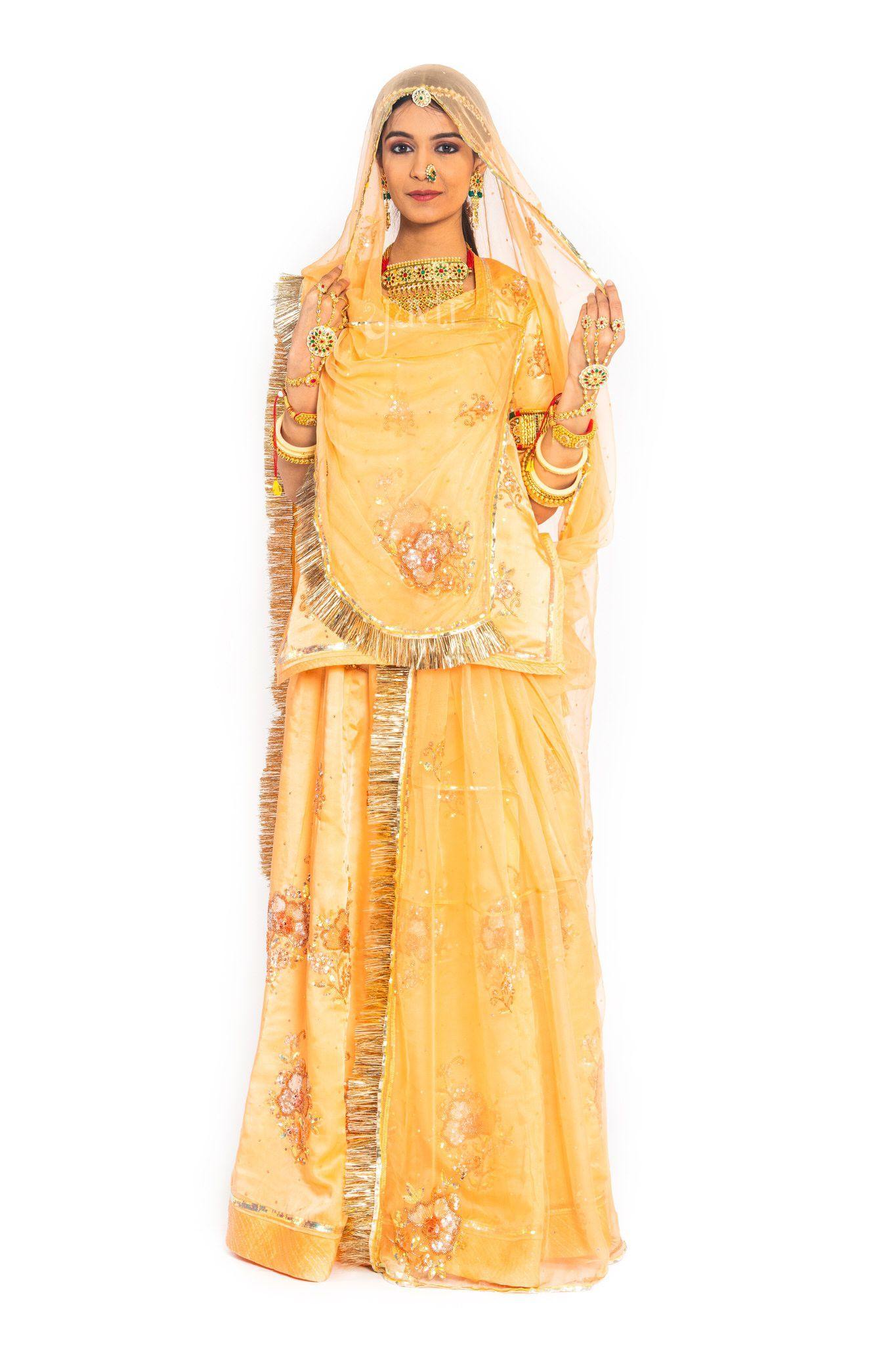 peach bamber satin aari sequins handwork poshak with pure odhna