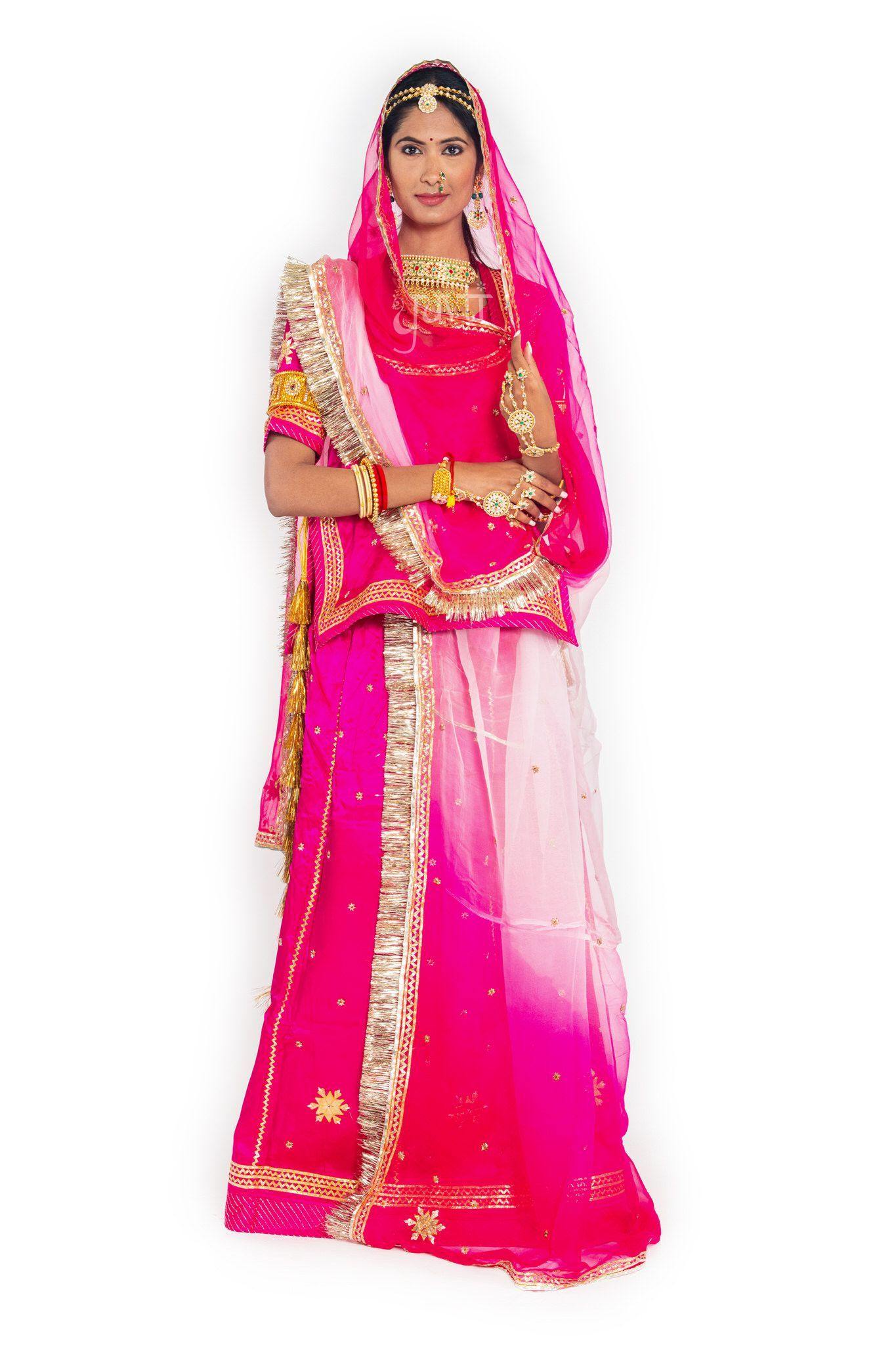 rani bamber satin gota handwork poshak with pure odhna